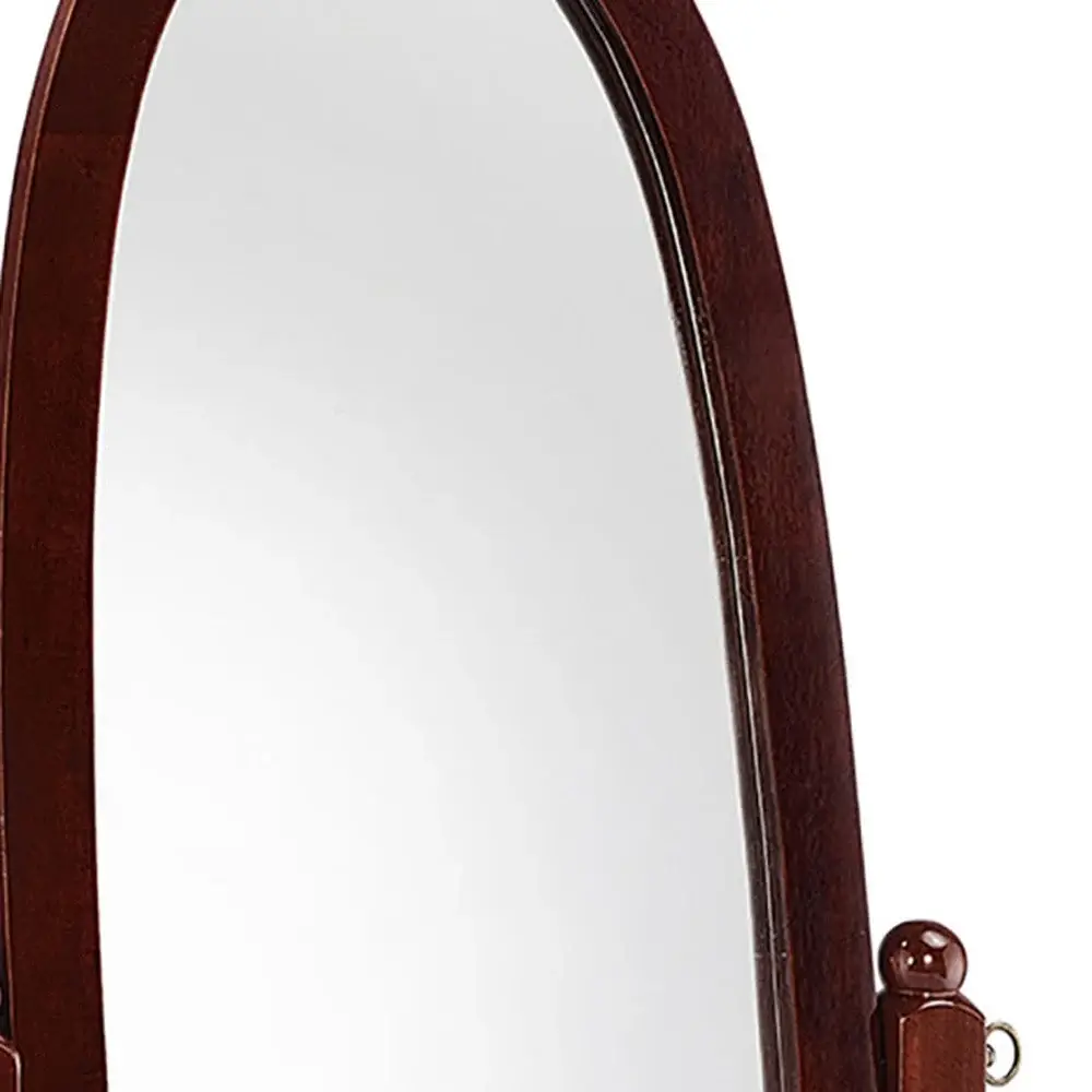 59" Brown Cherry Oval Framed Cheval Standing Mirror - Image 4