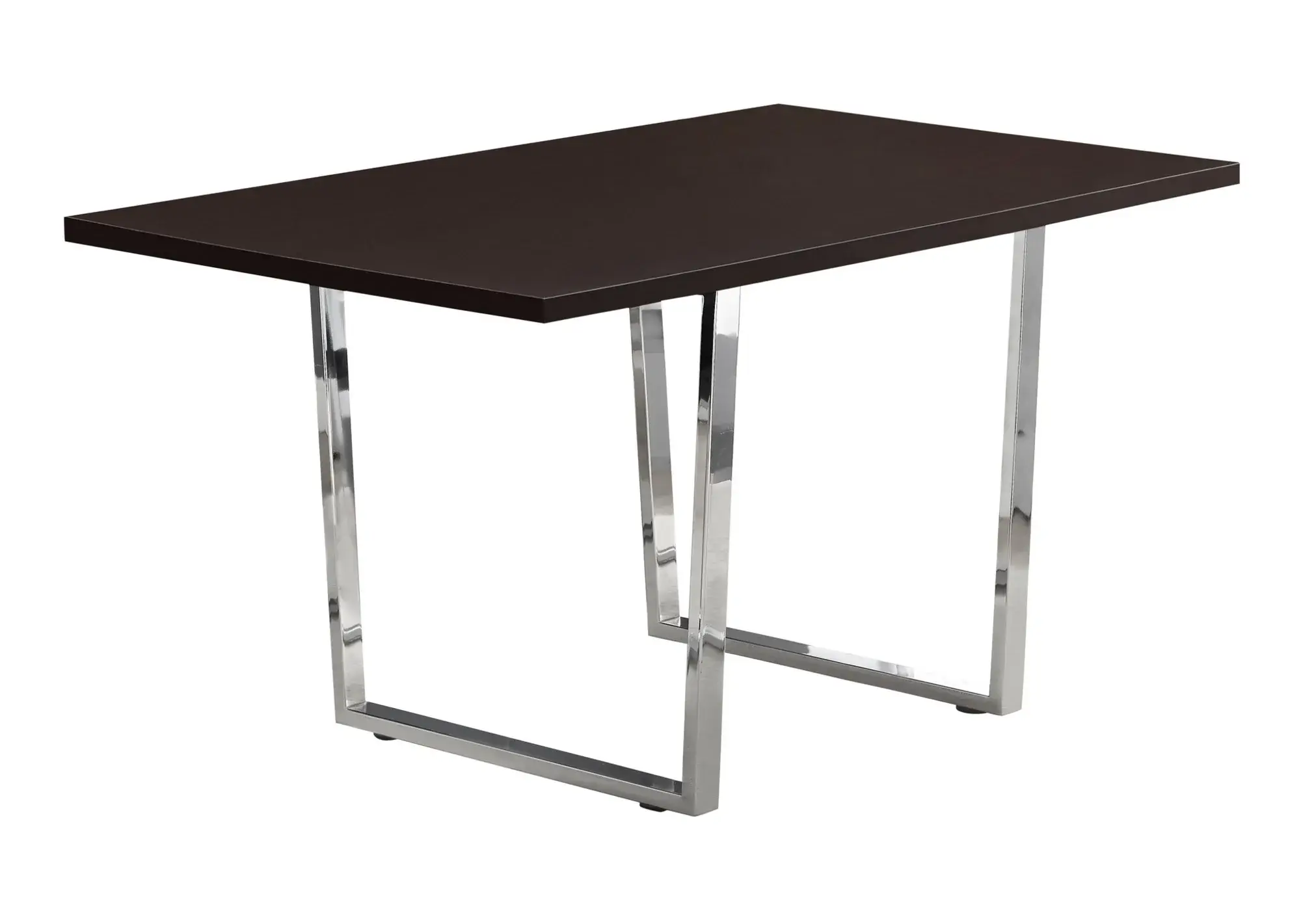 59" Espresso And Silver Solid Wood And Metal Sled Base Dining Table - Image 2