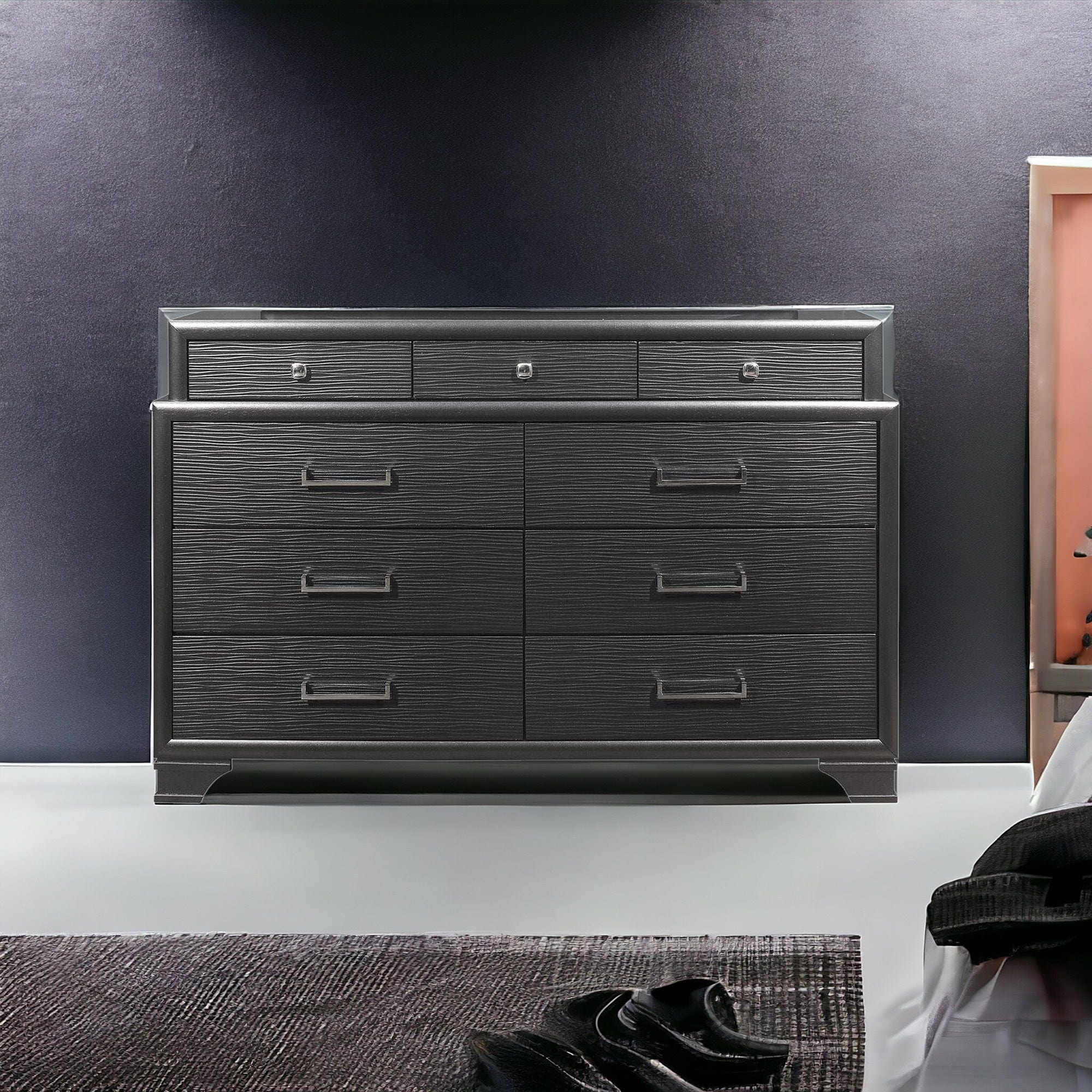 59" Gray Solid Wood Nine Drawer Double Dresser - Image 2