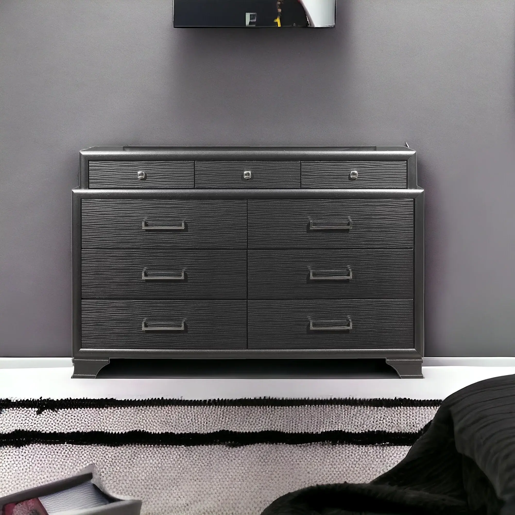 59" Gray Solid Wood Nine Drawer Double Dresser - Image 3