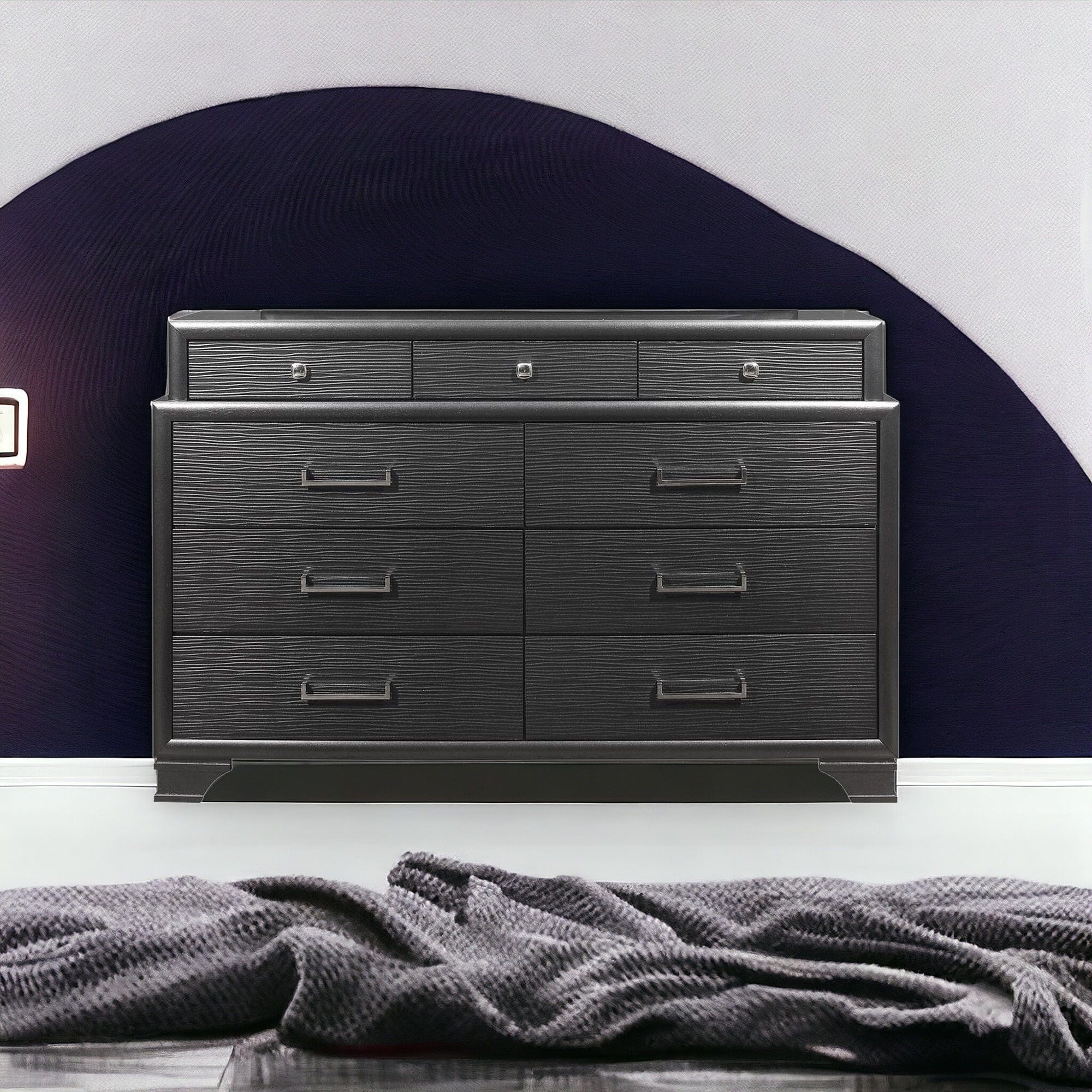 59" Gray Solid Wood Nine Drawer Double Dresser - Image 4