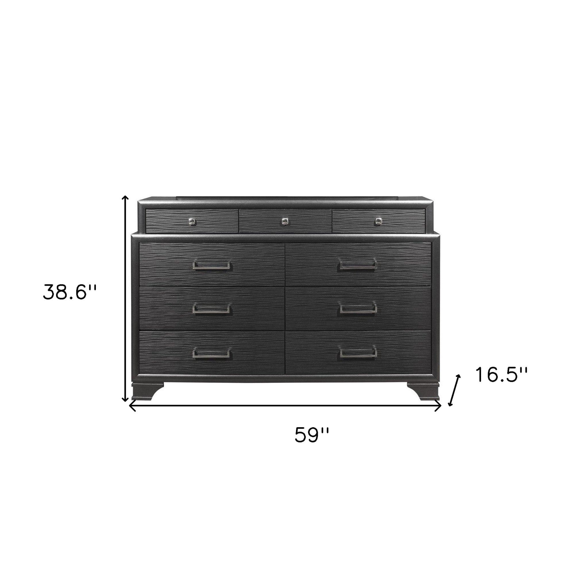 59" Gray Solid Wood Nine Drawer Double Dresser - Image 9