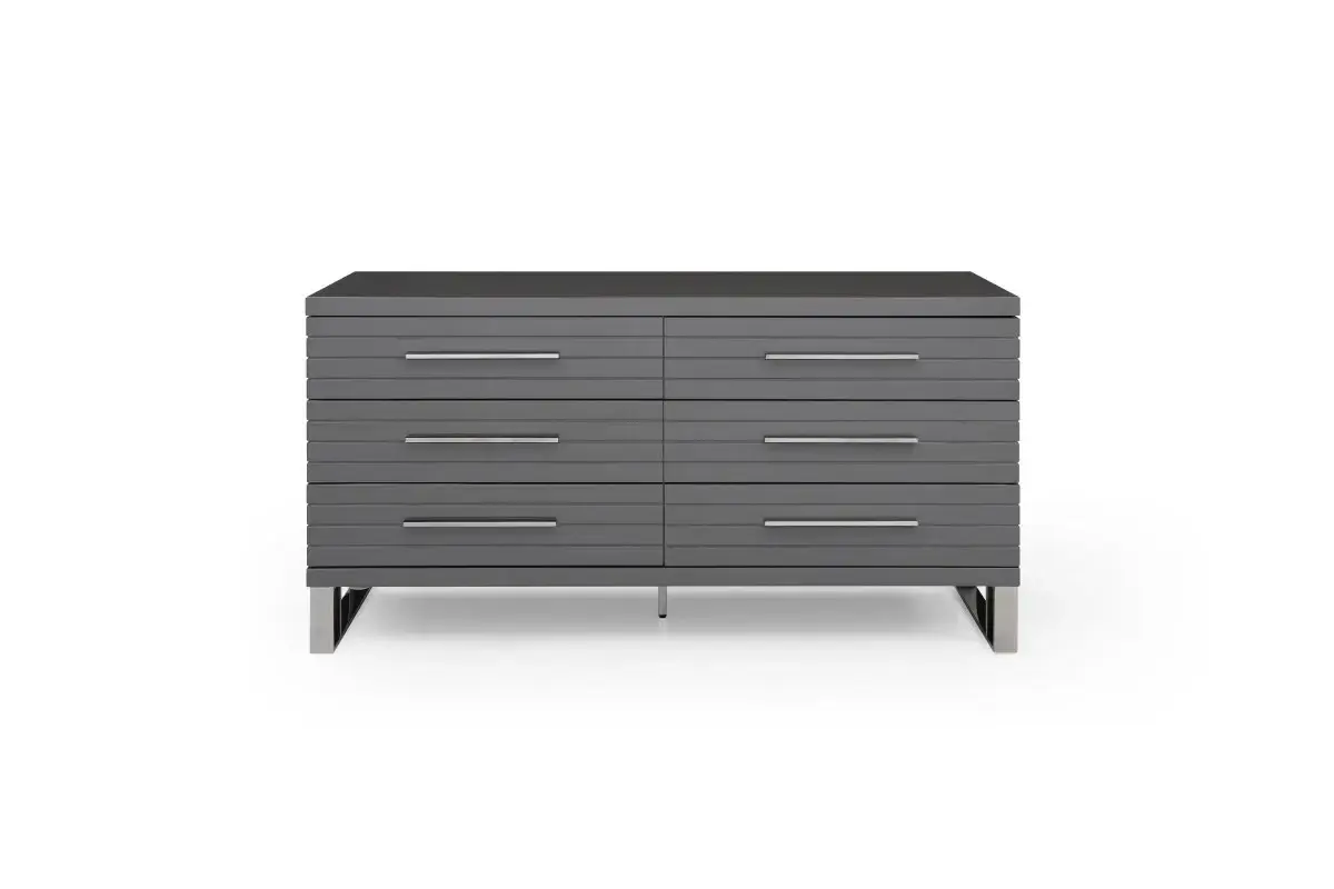 59" Grey Solid And Manufactured Wood Six Drawer Dresser - Image 2