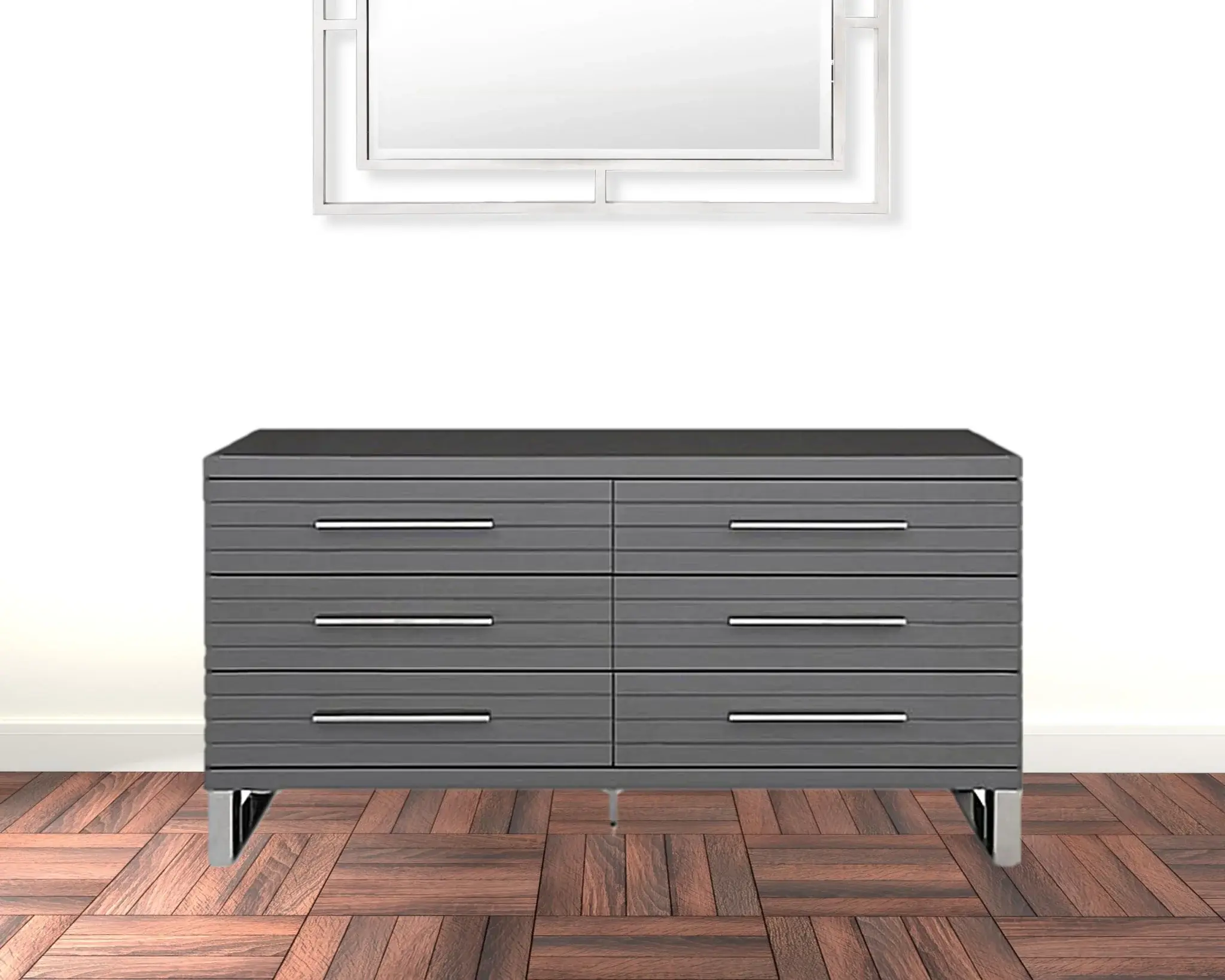 59" Grey Solid And Manufactured Wood Six Drawer Dresser - Image 3
