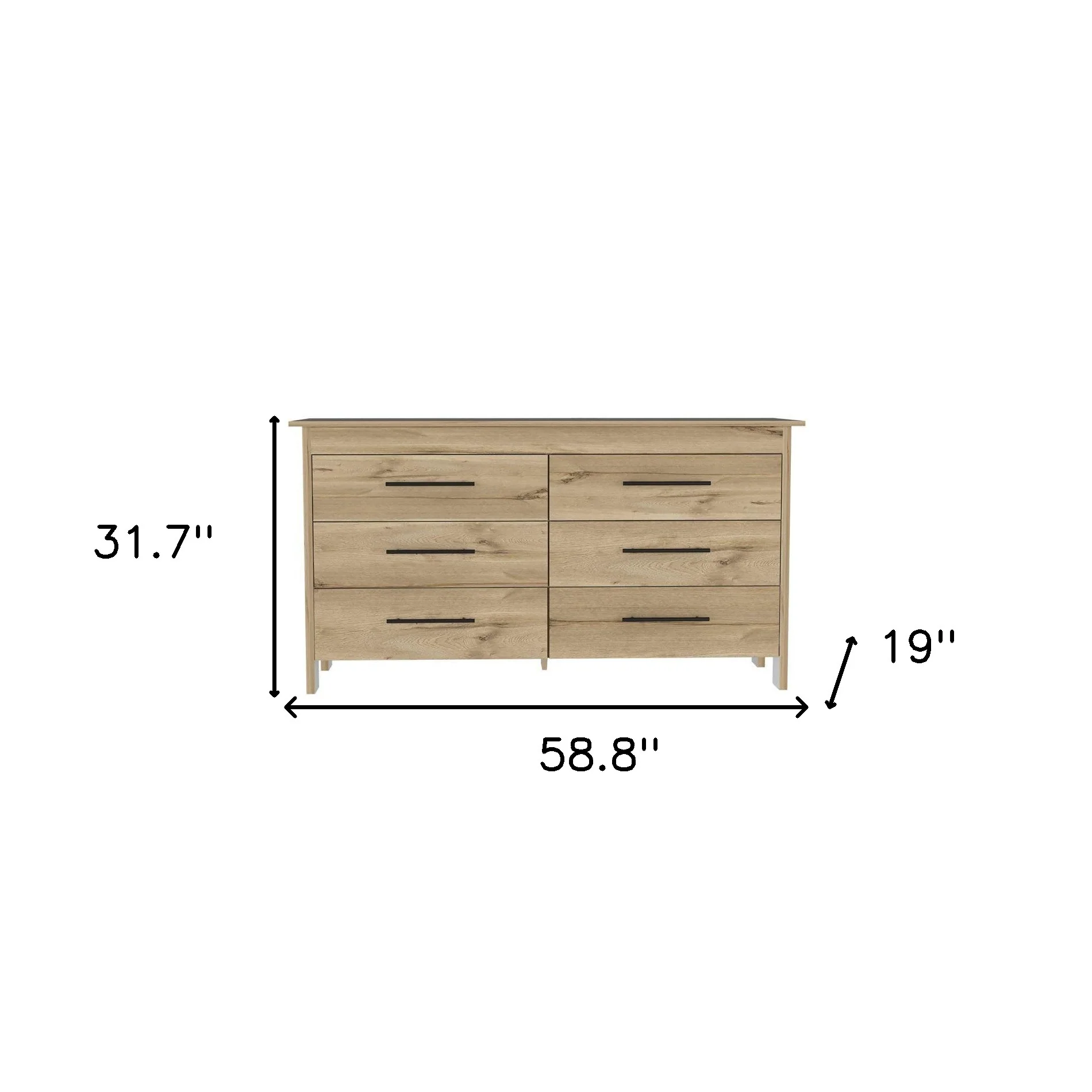 59" Natural and Black Six Drawer Double Dresser - Image 6