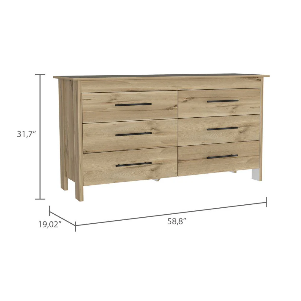 59" Natural and Black Six Drawer Double Dresser - Image 7