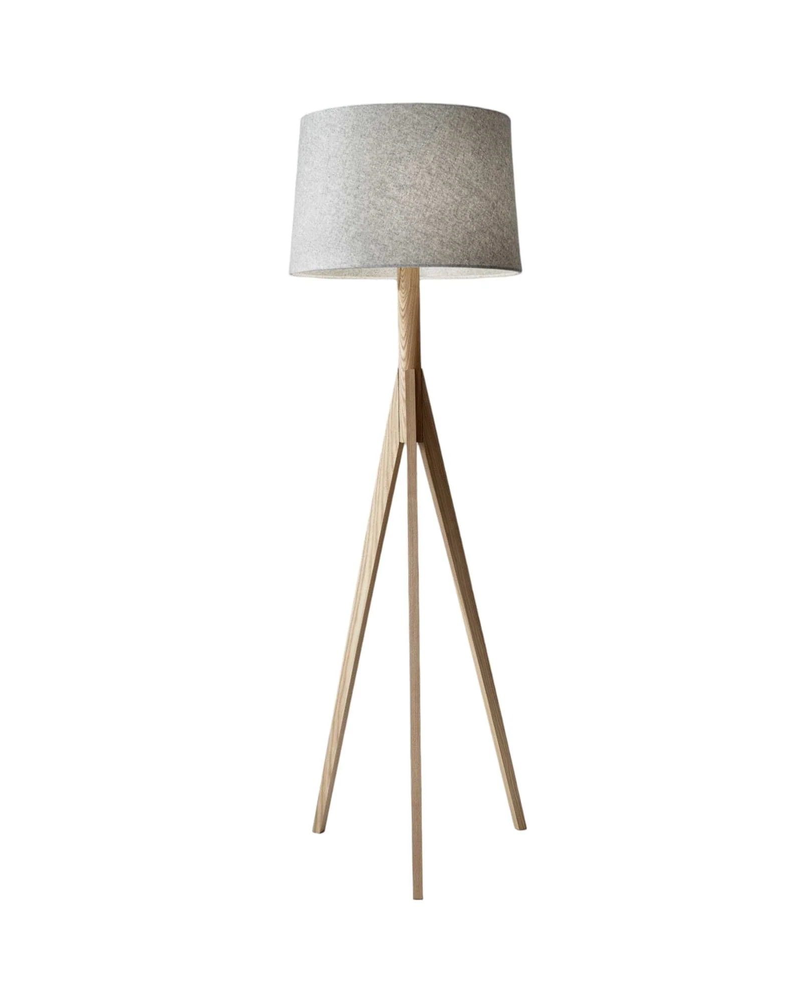 59" Natural Solid Wood Tripod Floor Lamp With Gray Fabric Empire Shade - Image 2