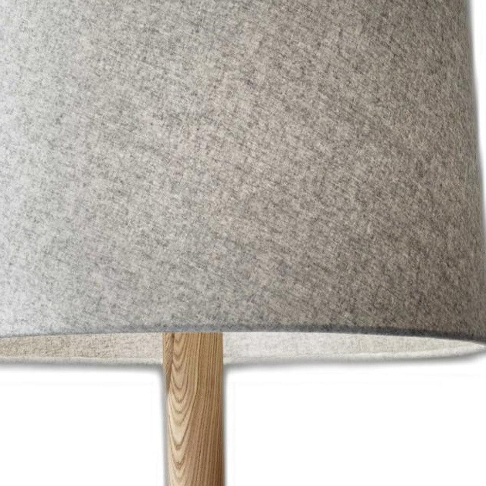 59" Natural Solid Wood Tripod Floor Lamp With Gray Fabric Empire Shade - Image 3