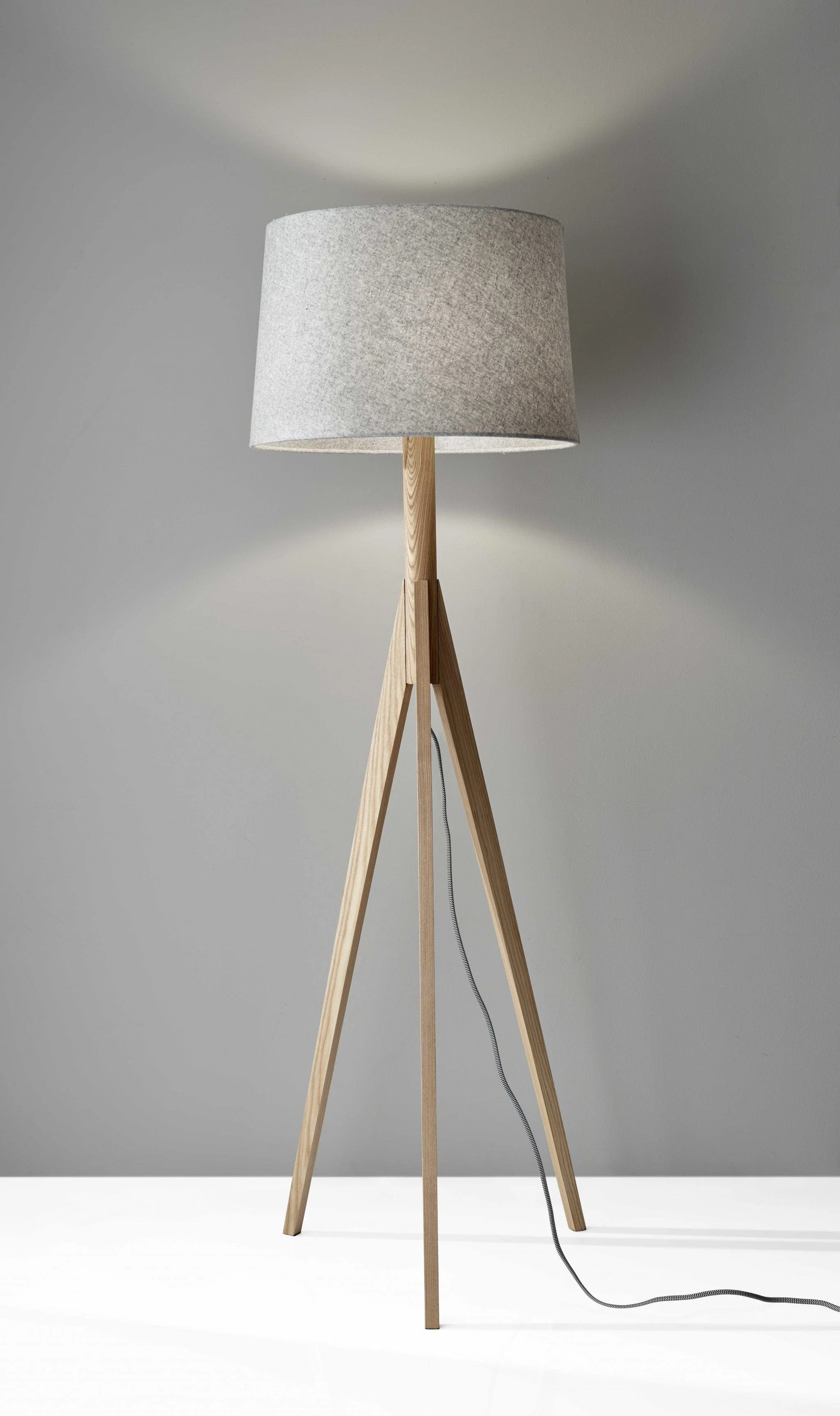 59" Natural Solid Wood Tripod Floor Lamp With Gray Fabric Empire Shade - Image 5