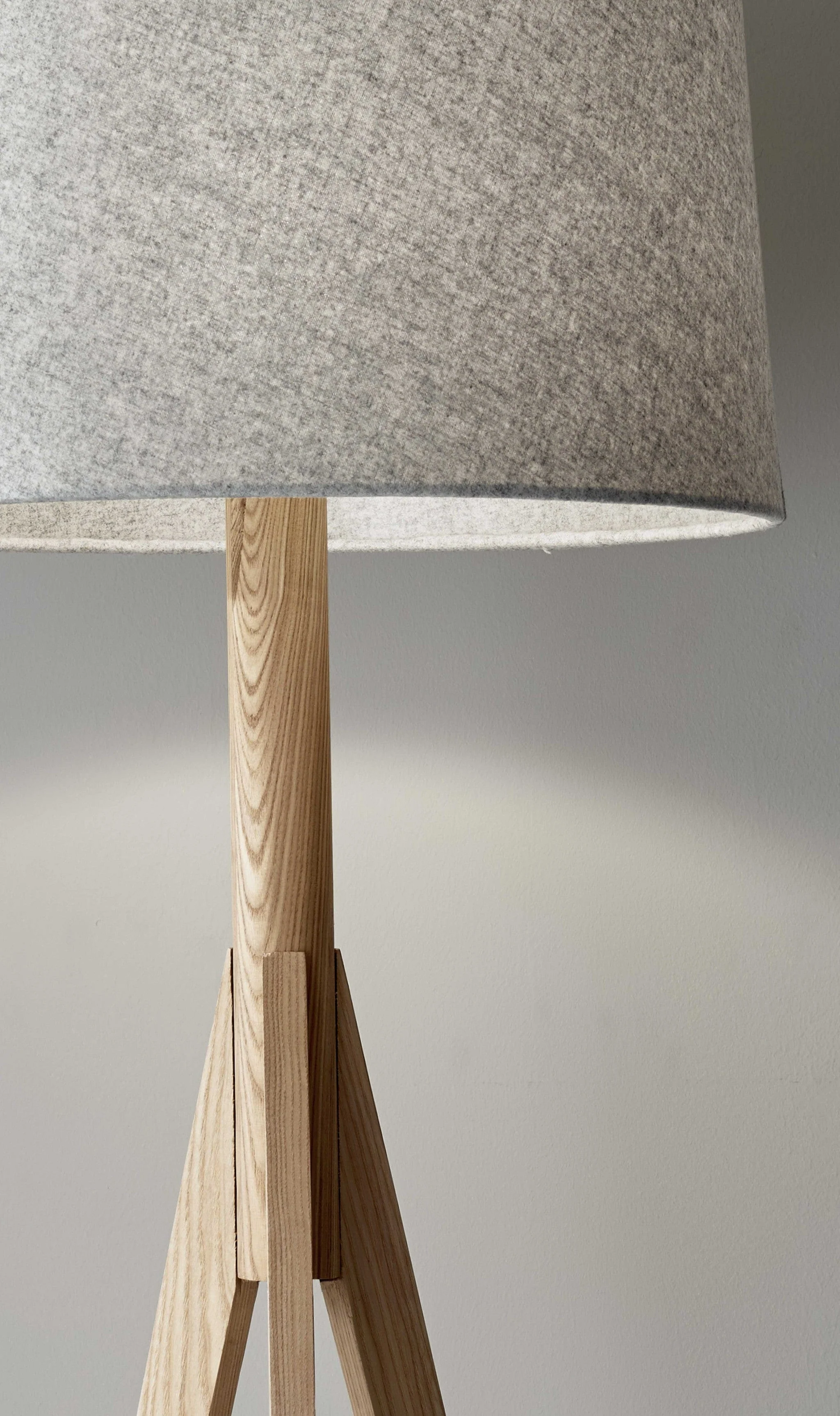 59" Natural Solid Wood Tripod Floor Lamp With Gray Fabric Empire Shade - Image 6