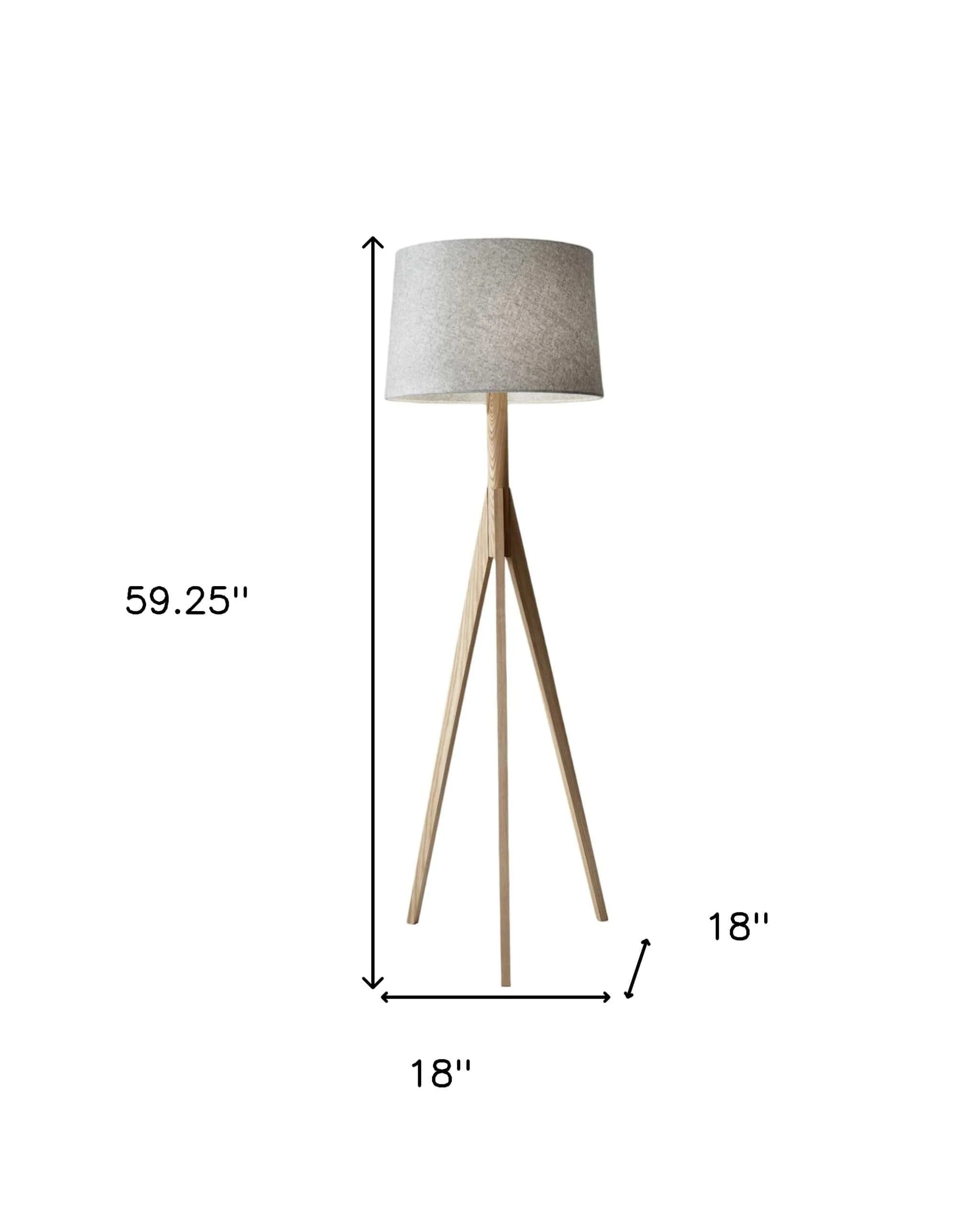 59" Natural Solid Wood Tripod Floor Lamp With Gray Fabric Empire Shade - Image 7