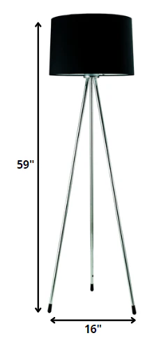 59" Silver Tripod Floor Lamp With Black Fabric Drum Shade - Image 6