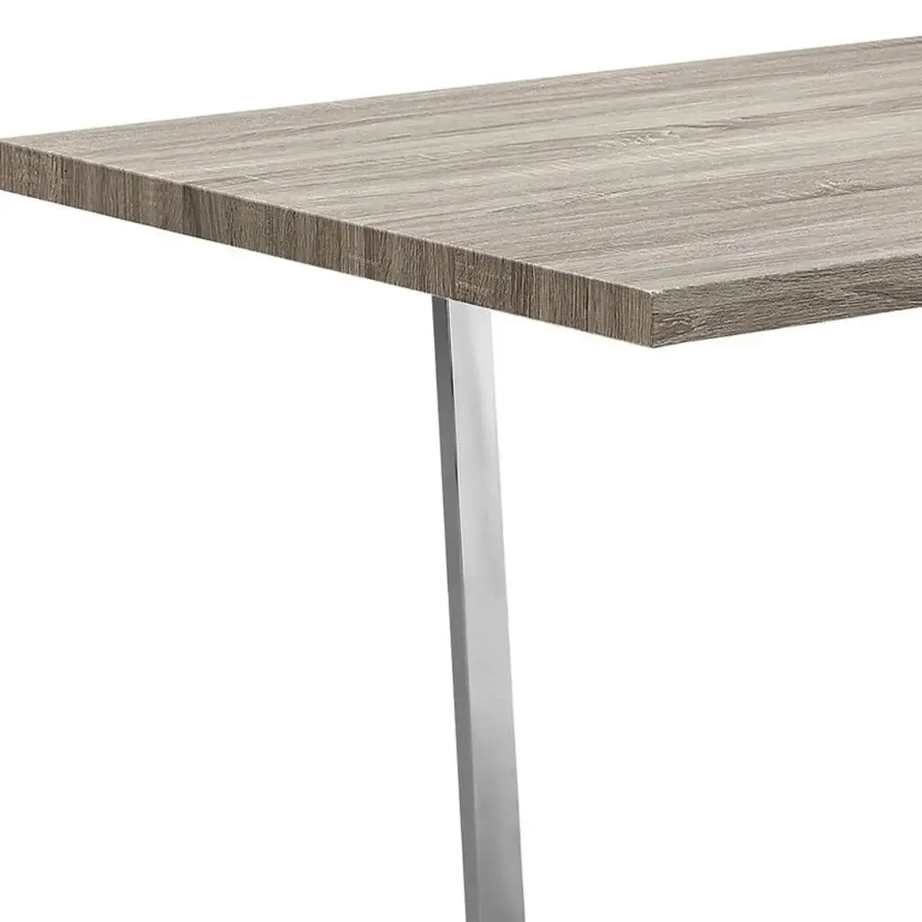 59" Taupe And Silver Solid Wood And Metal Sled Base Dining Table - Image 3