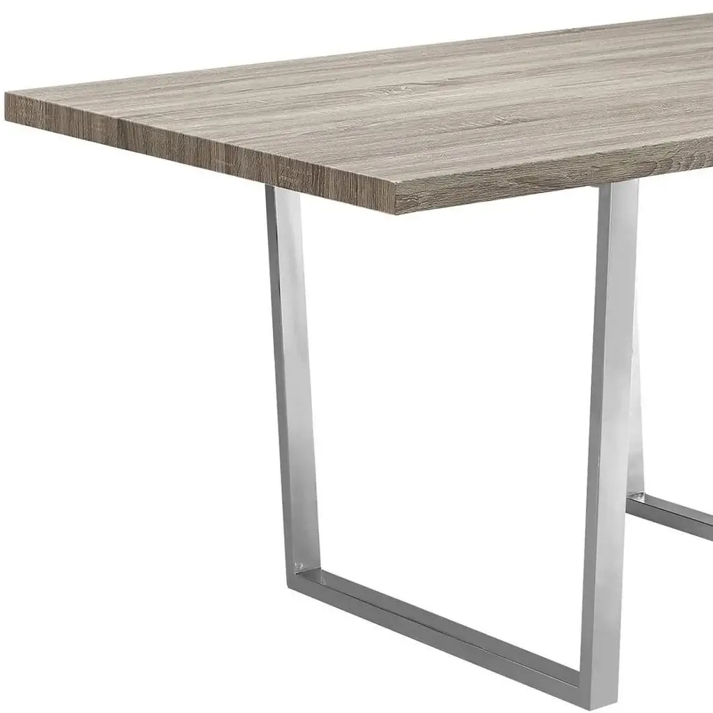 59" Taupe And Silver Solid Wood And Metal Sled Base Dining Table - Image 4
