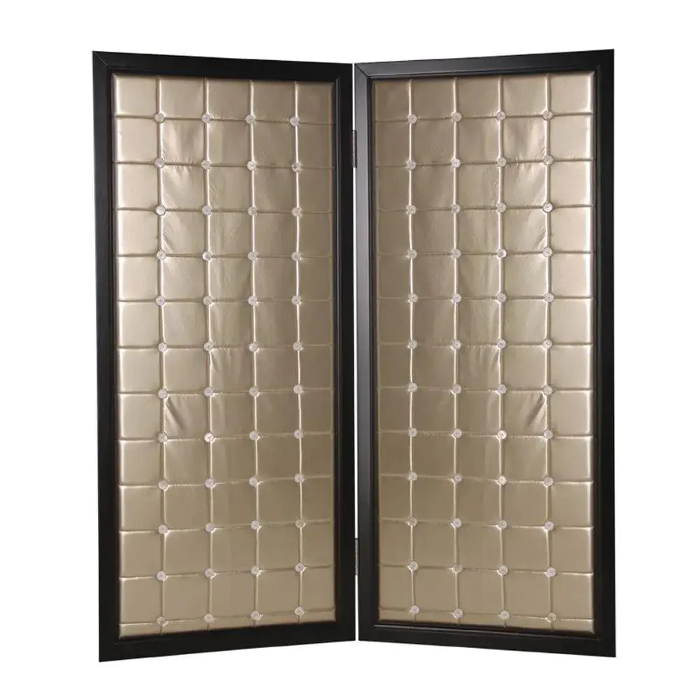 59" X 84" Gold Wood & Fabric  Screen - Image 2
