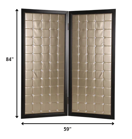 59" X 84" Gold Wood & Fabric  Screen - Image 5