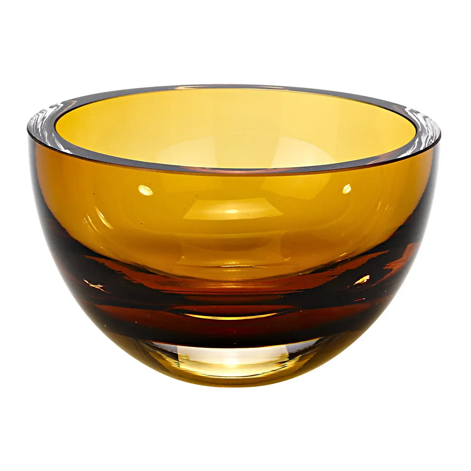 6" Amber Mouth Blown Crystal Thick Walled Bowl - Image 3