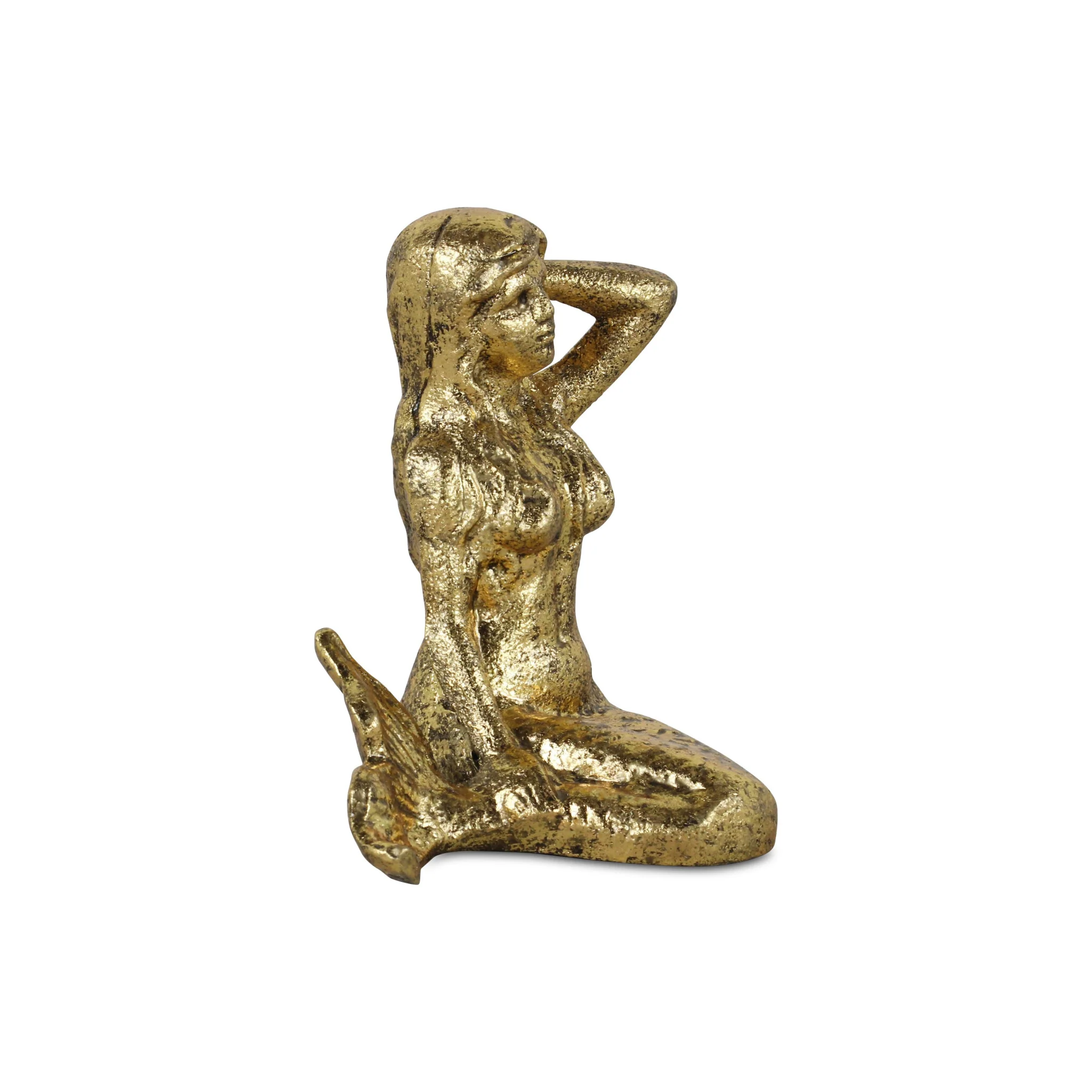 6" Antiqued Brass Cast Iron Mermaid Hand Painted Statue - Image 3