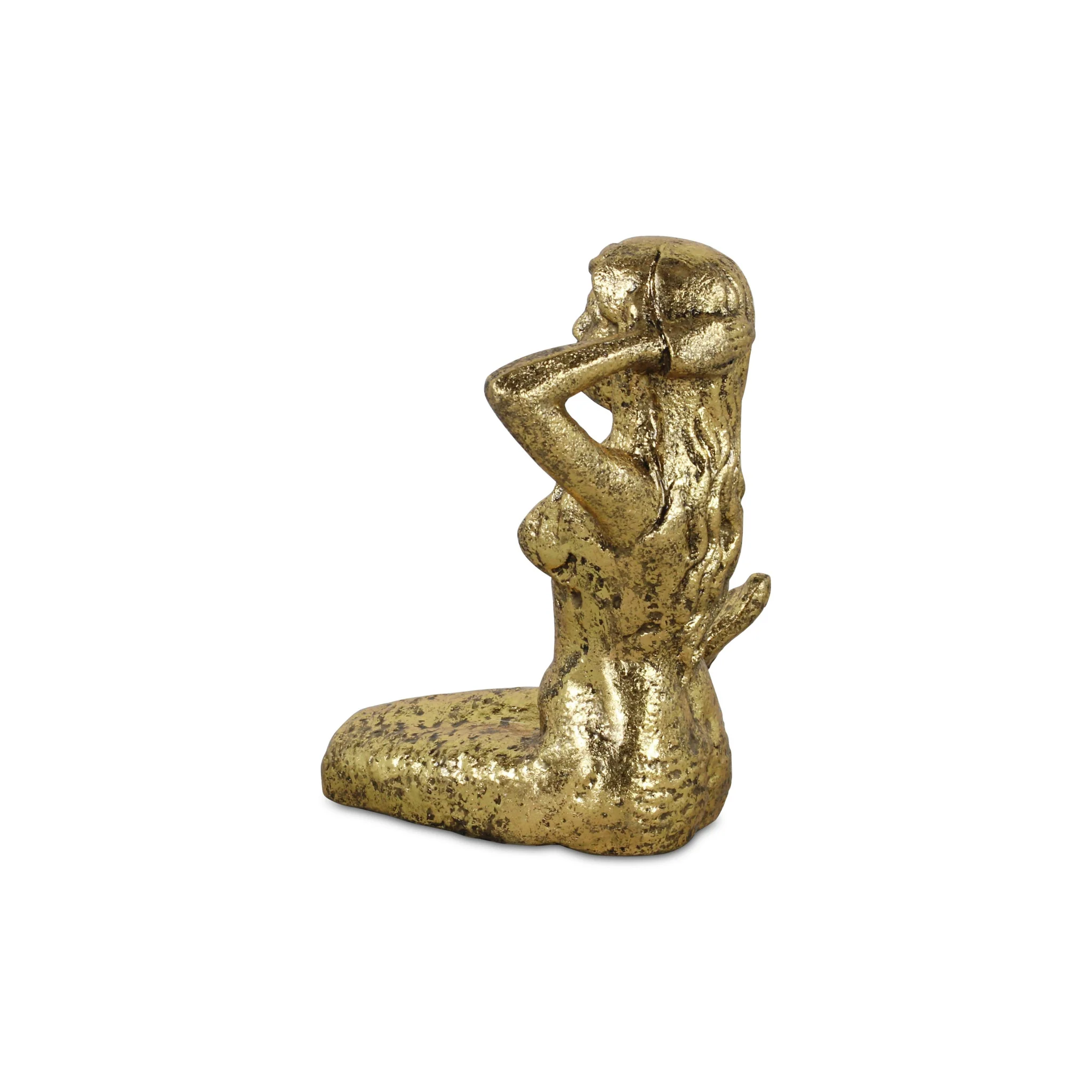 6" Antiqued Brass Cast Iron Mermaid Hand Painted Statue - Image 5