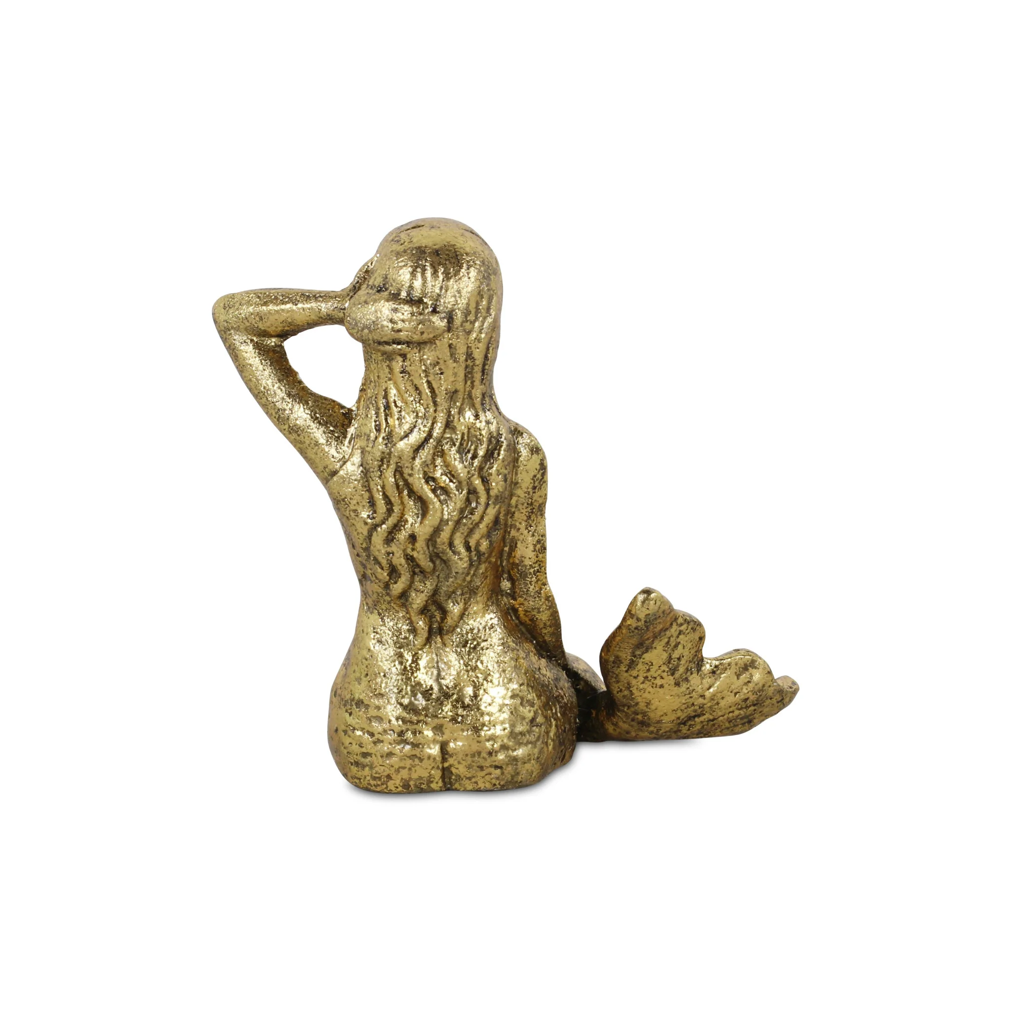 6" Antiqued Brass Cast Iron Mermaid Hand Painted Statue - Image 6
