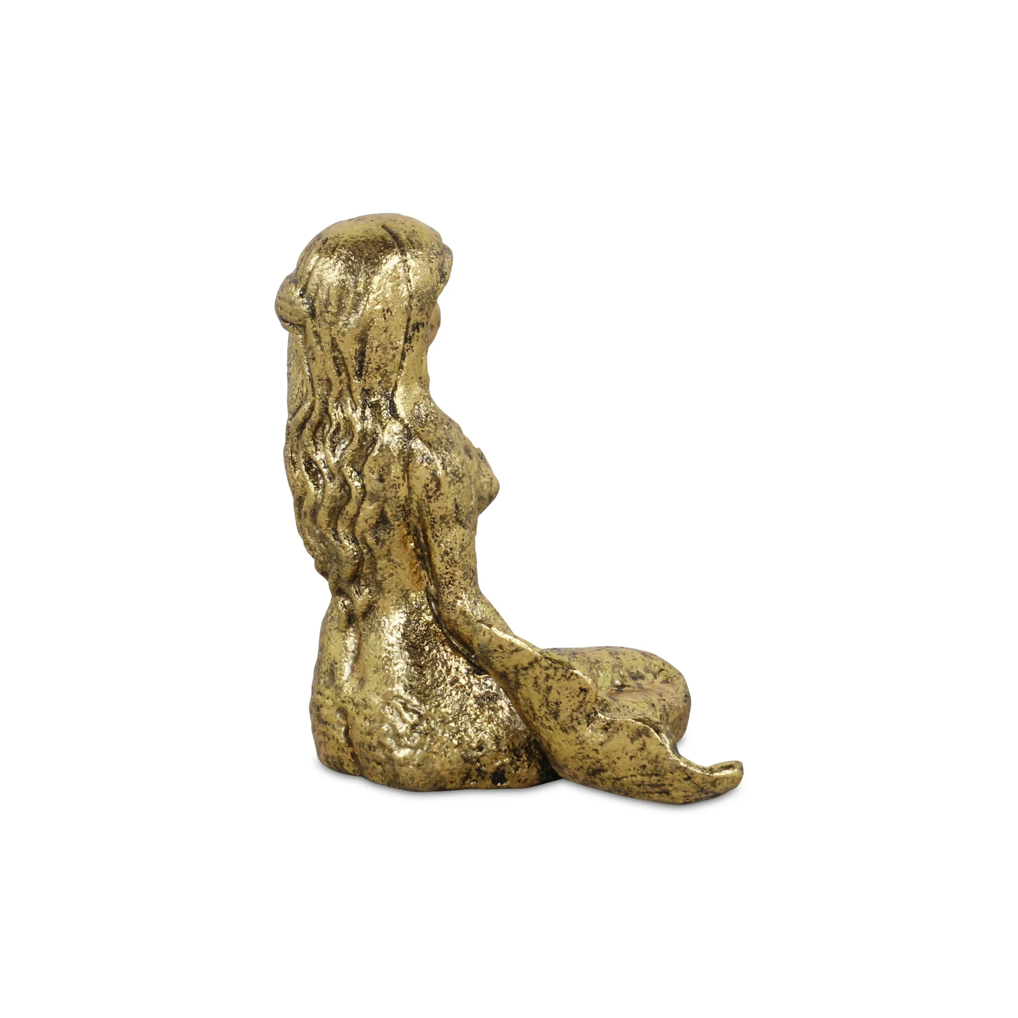 6" Antiqued Brass Cast Iron Mermaid Hand Painted Statue - Image 7