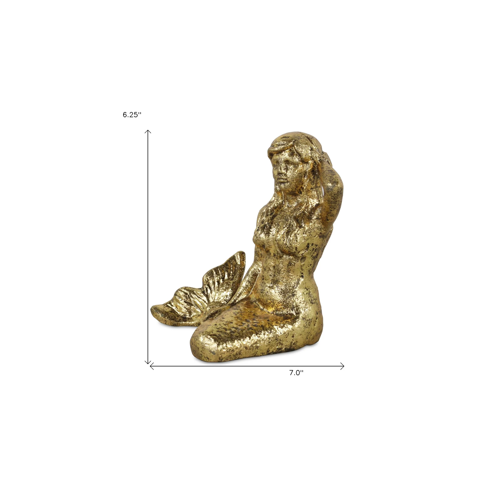 6" Antiqued Brass Cast Iron Mermaid Hand Painted Statue - Image 9