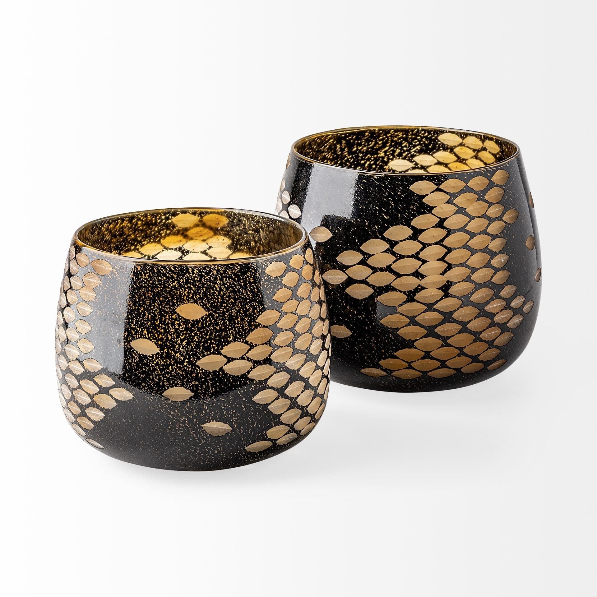6" Black and Gold Artisan Bubble Glass Vase - Image 3