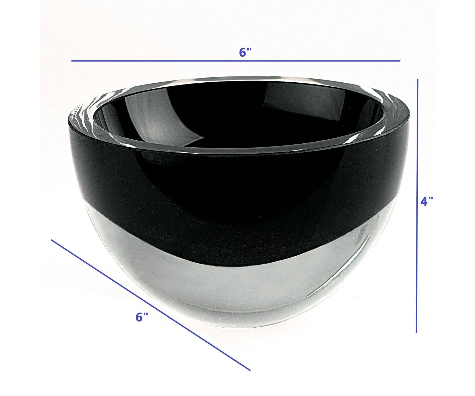 6" Black Mouth Blown Crystal Thick Walled Bowl - Image 8