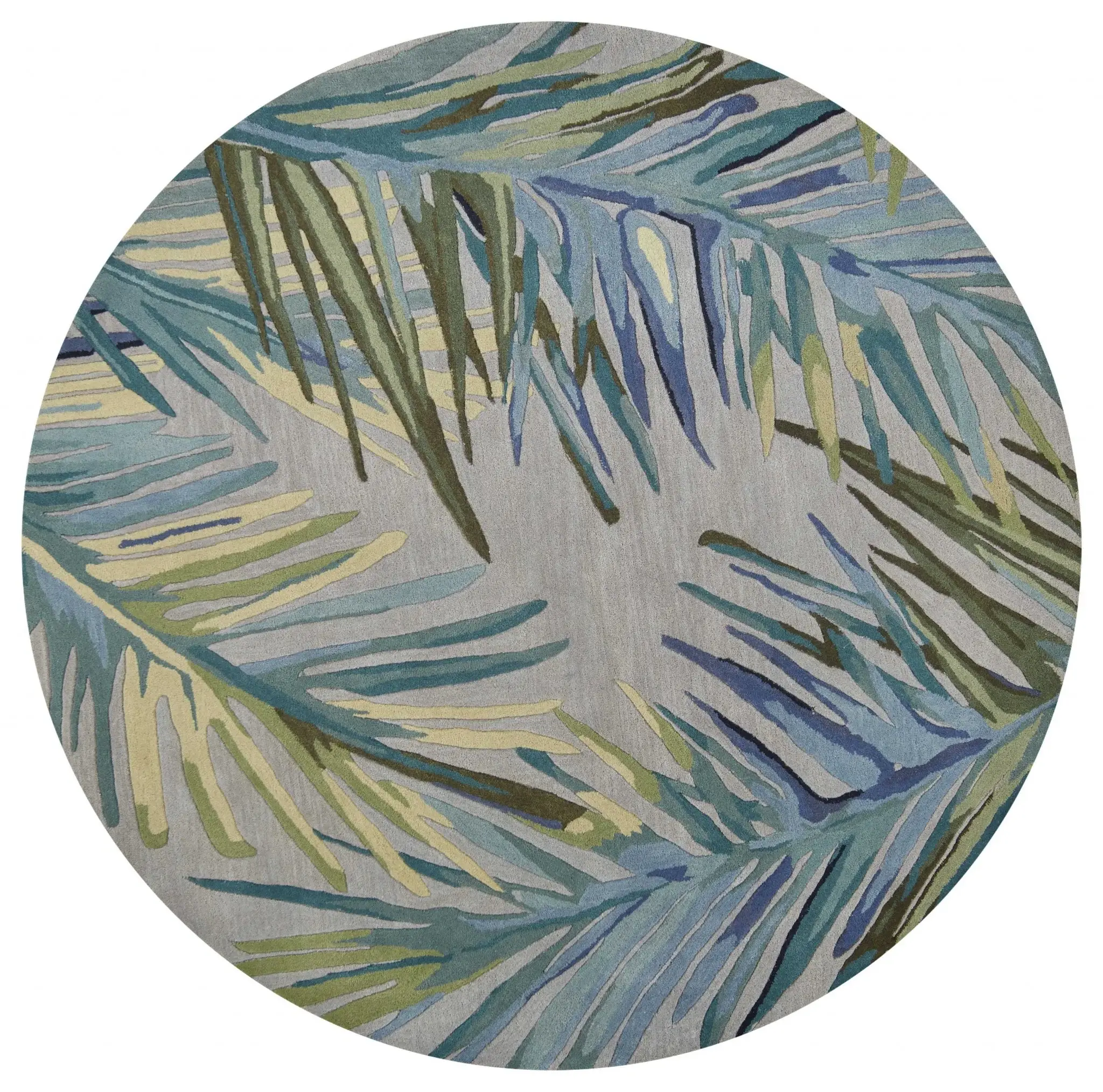 6' Blue and Gray Round Wool Hand Tufted Area Rug - Image 2