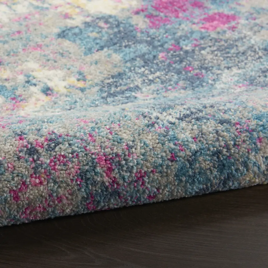 6' Blue And Pink Abstract Power Loom Runner Rug - Image 4