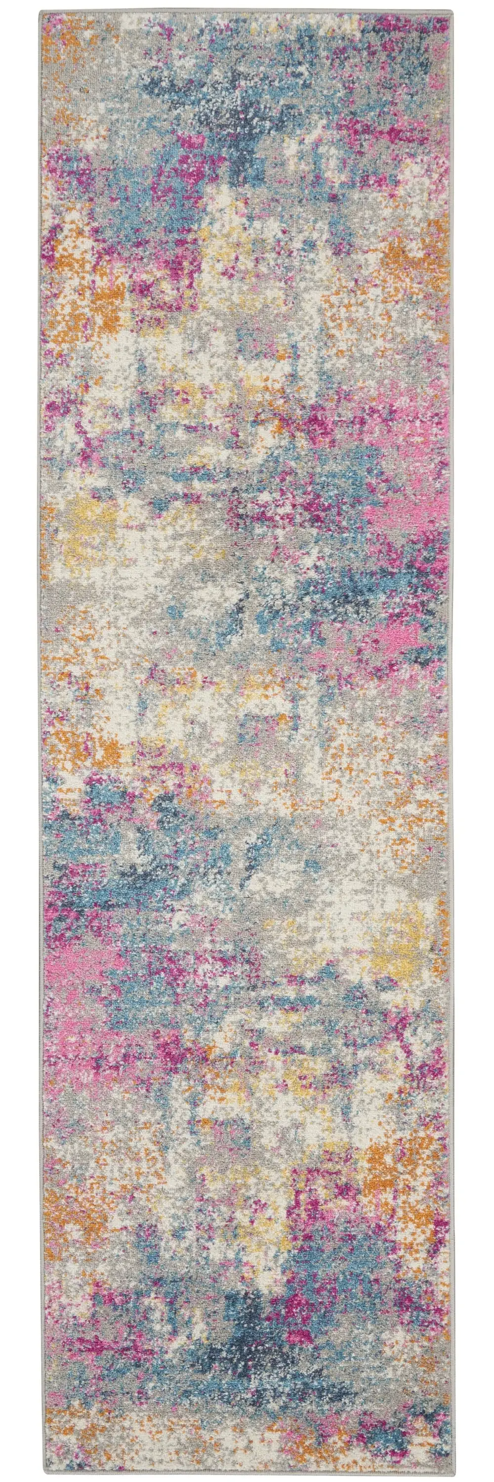 6' Blue And Pink Abstract Power Loom Runner Rug - Image 7