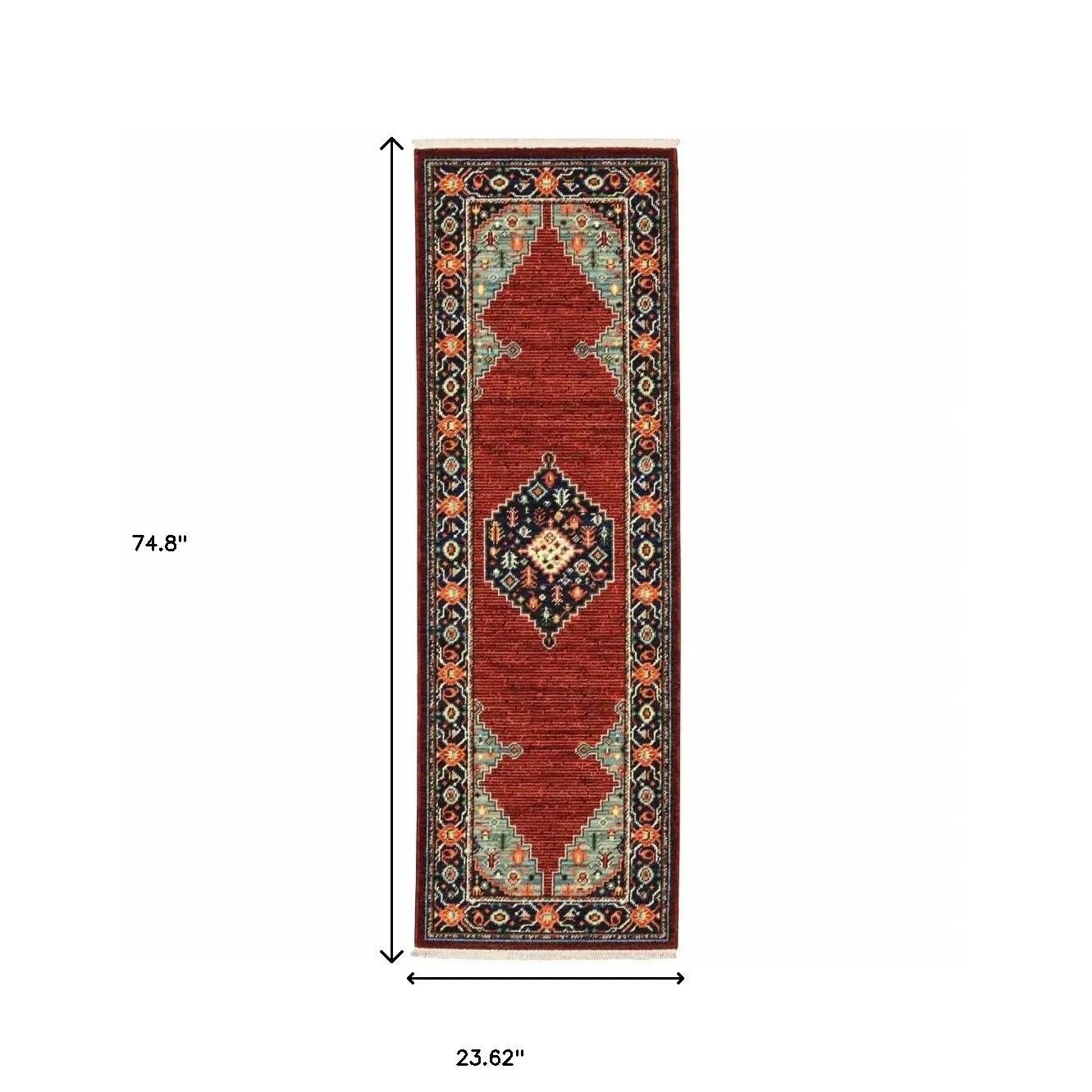 6' Blue and Red Medallion Power Loom Runner Rug - Image 3