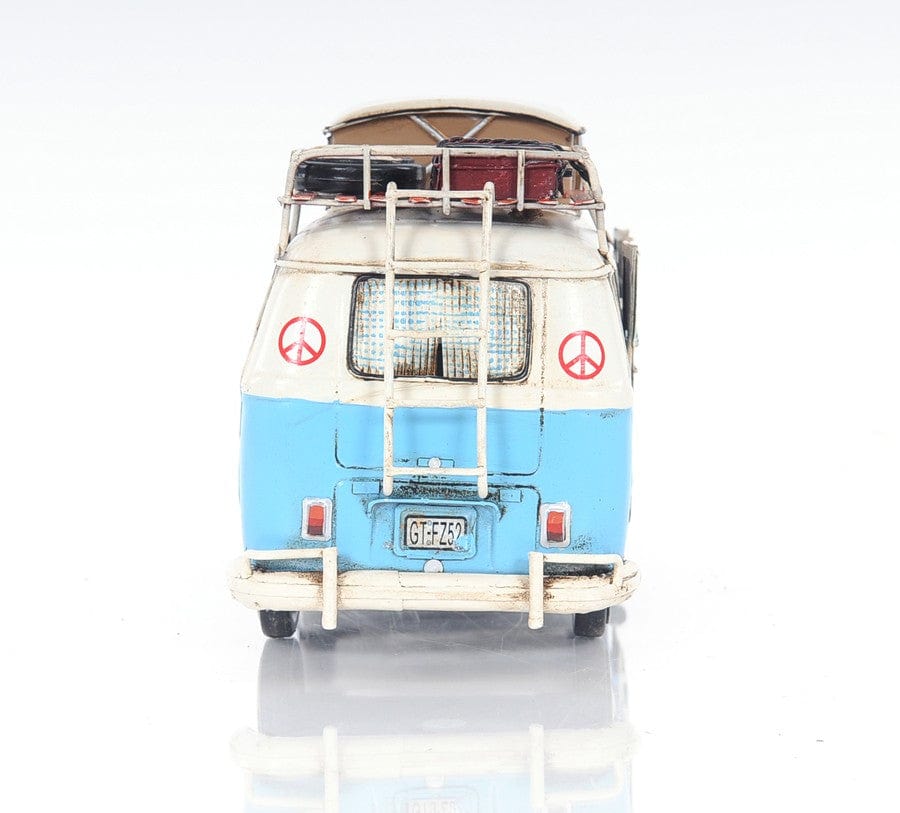 6" Blue And White Metal Volkswagen Bus Sculpture - Image 4