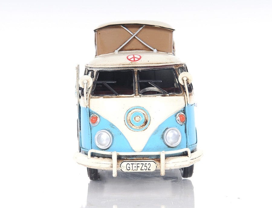 6" Blue And White Metal Volkswagen Bus Sculpture - Image 5