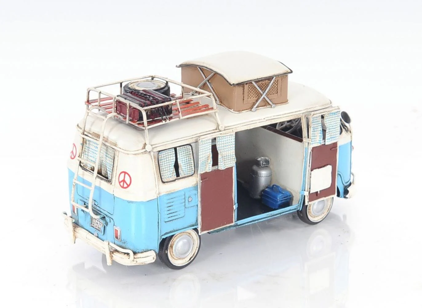 6" Blue And White Metal Volkswagen Bus Sculpture - Image 6