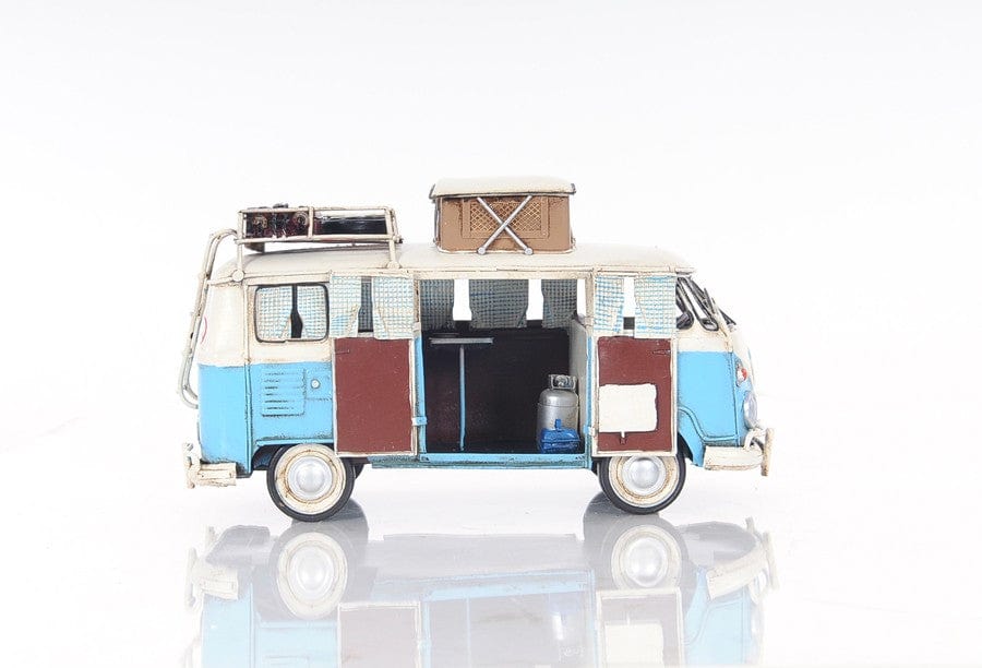 6" Blue And White Metal Volkswagen Bus Sculpture - Image 7