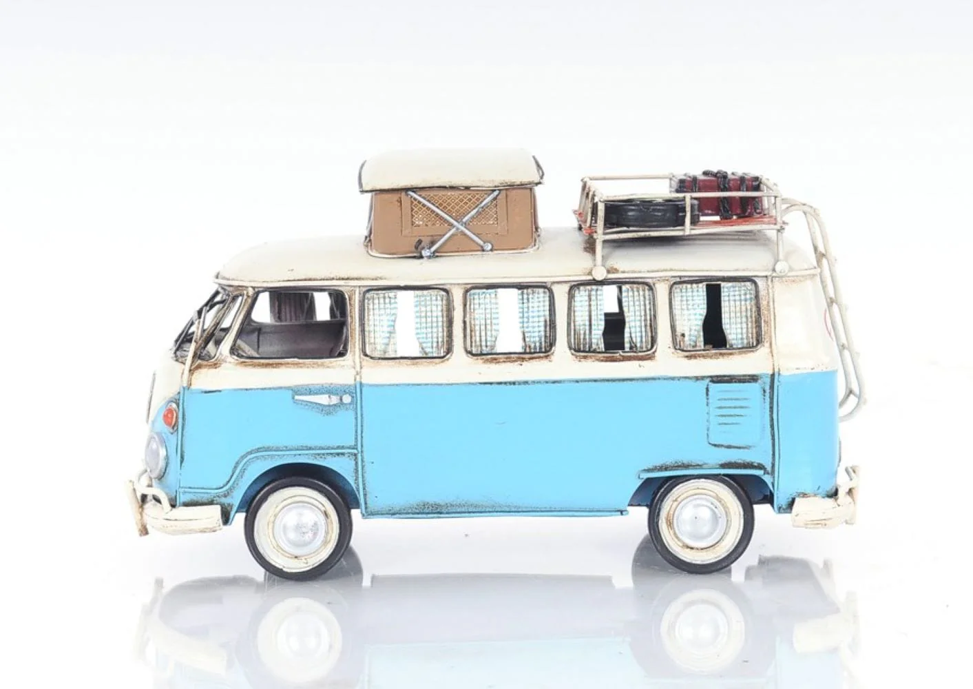 6" Blue And White Metal Volkswagen Bus Sculpture - Image 8