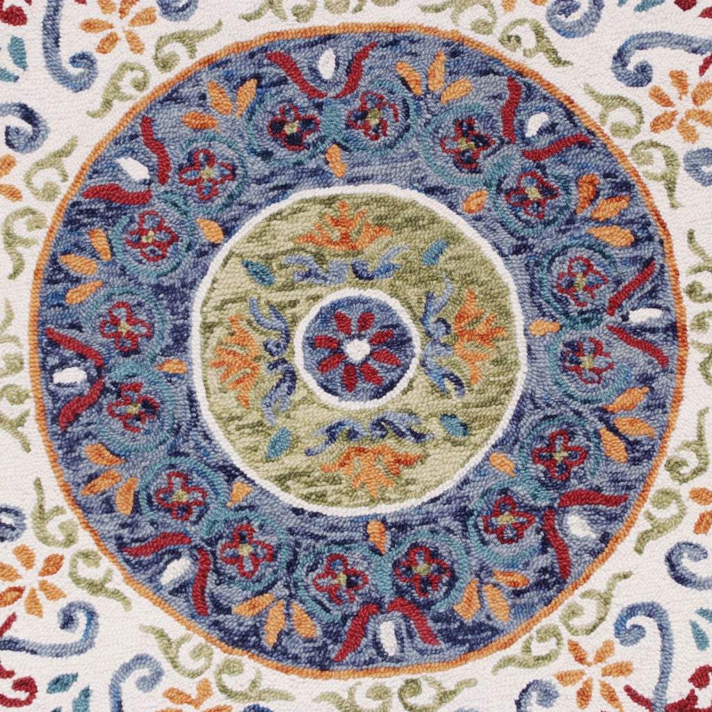6' Blue And White Round Wool Hand Tufted Area Rug - Image 2