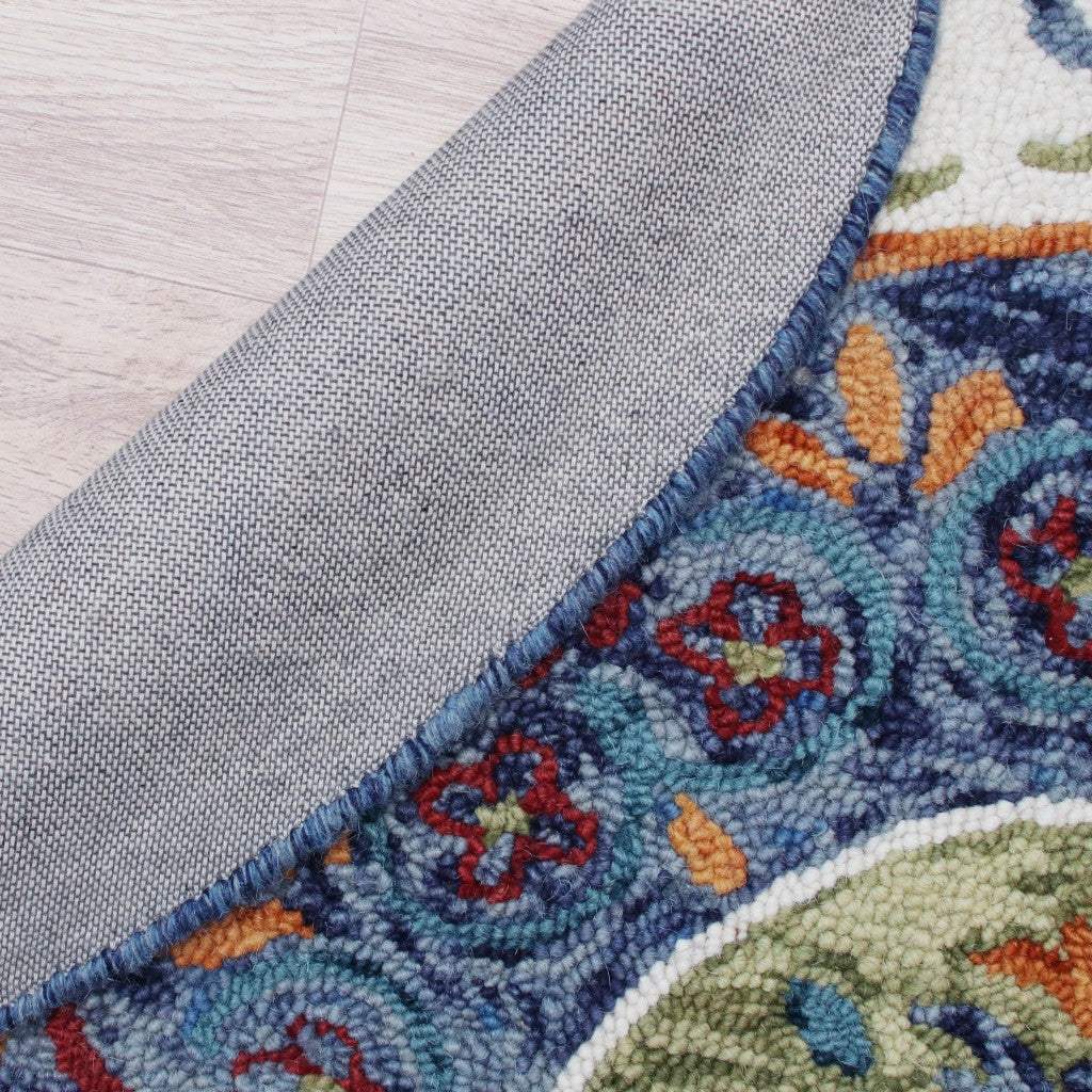 6' Blue And White Round Wool Hand Tufted Area Rug - Image 4