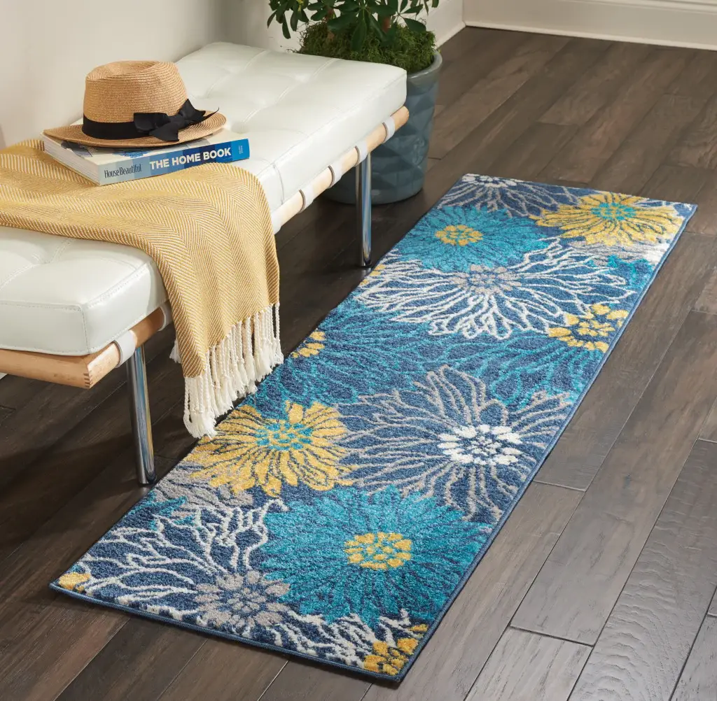 6' Blue Floral Power Loom Runner Rug - Image 5