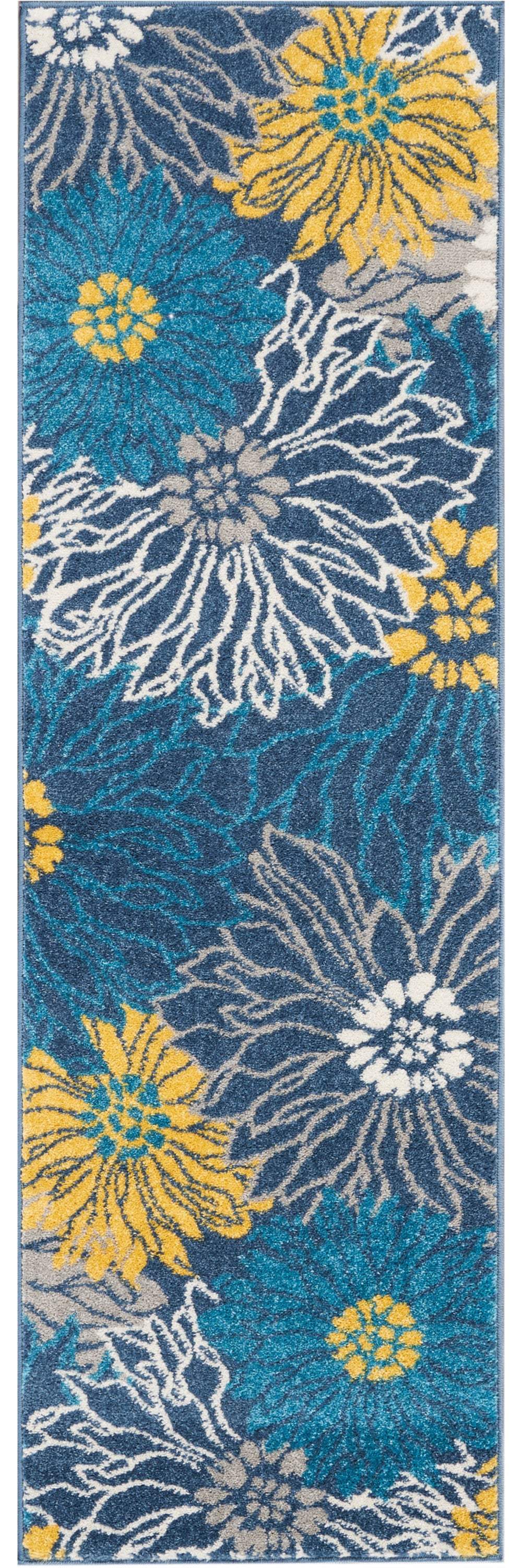 6' Blue Floral Power Loom Runner Rug - Image 7