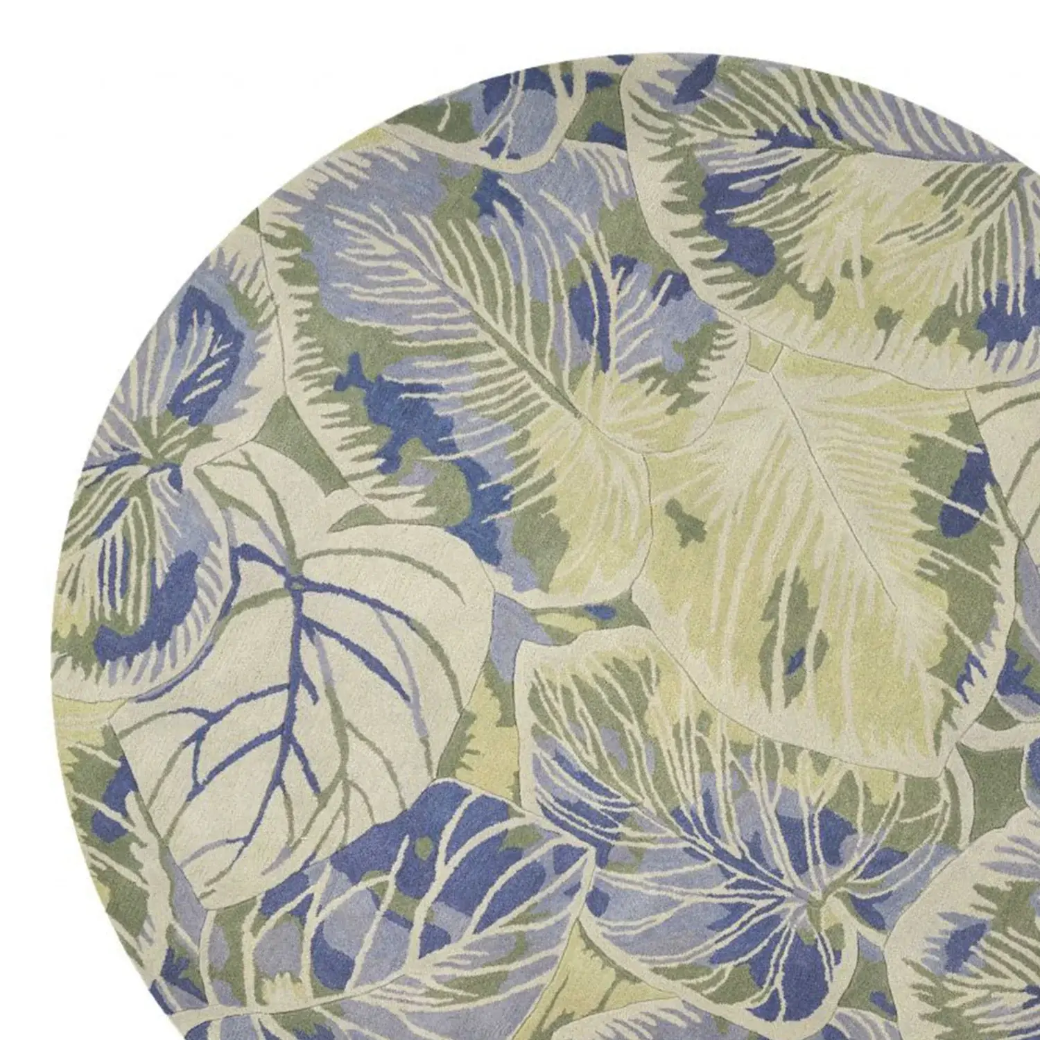 6' Blue Green Hand Tufted Tropical Leaves Round Indoor Area Rug - Image 3