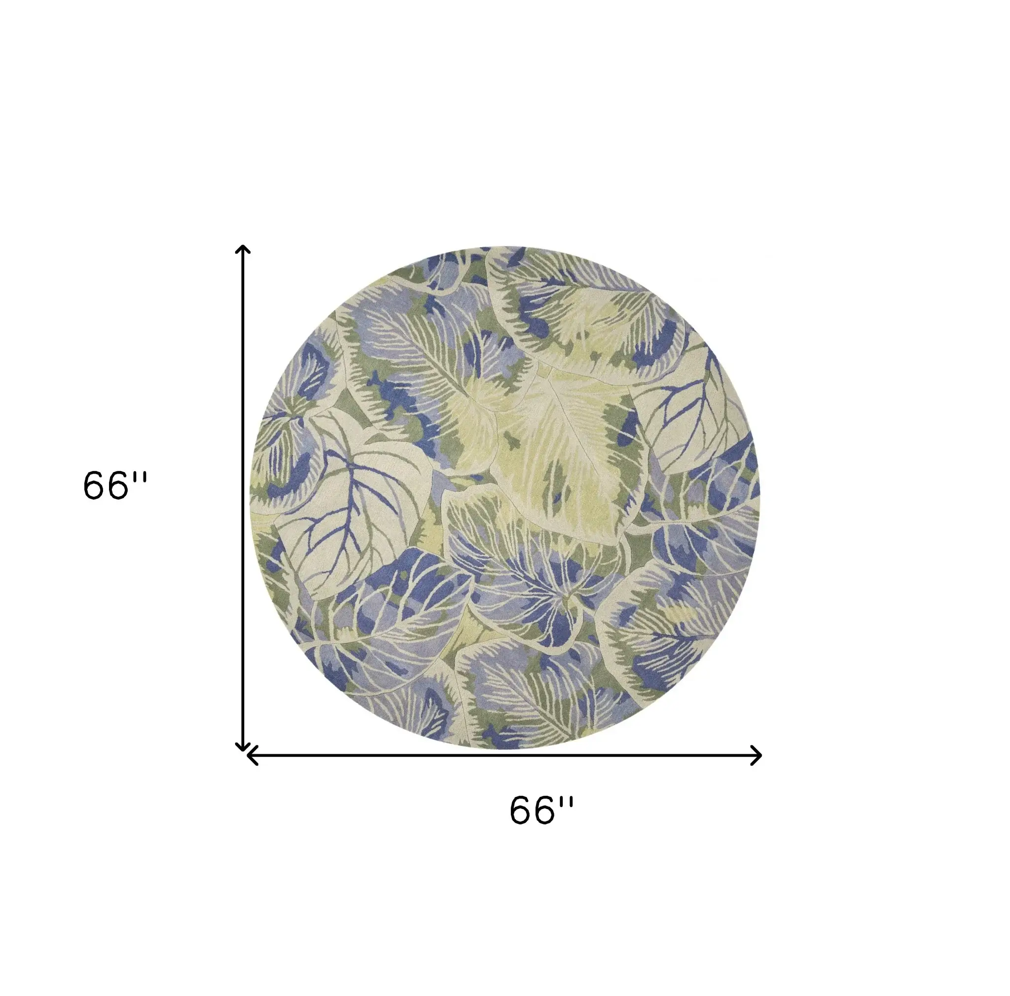 6' Blue Green Hand Tufted Tropical Leaves Round Indoor Area Rug - Image 5
