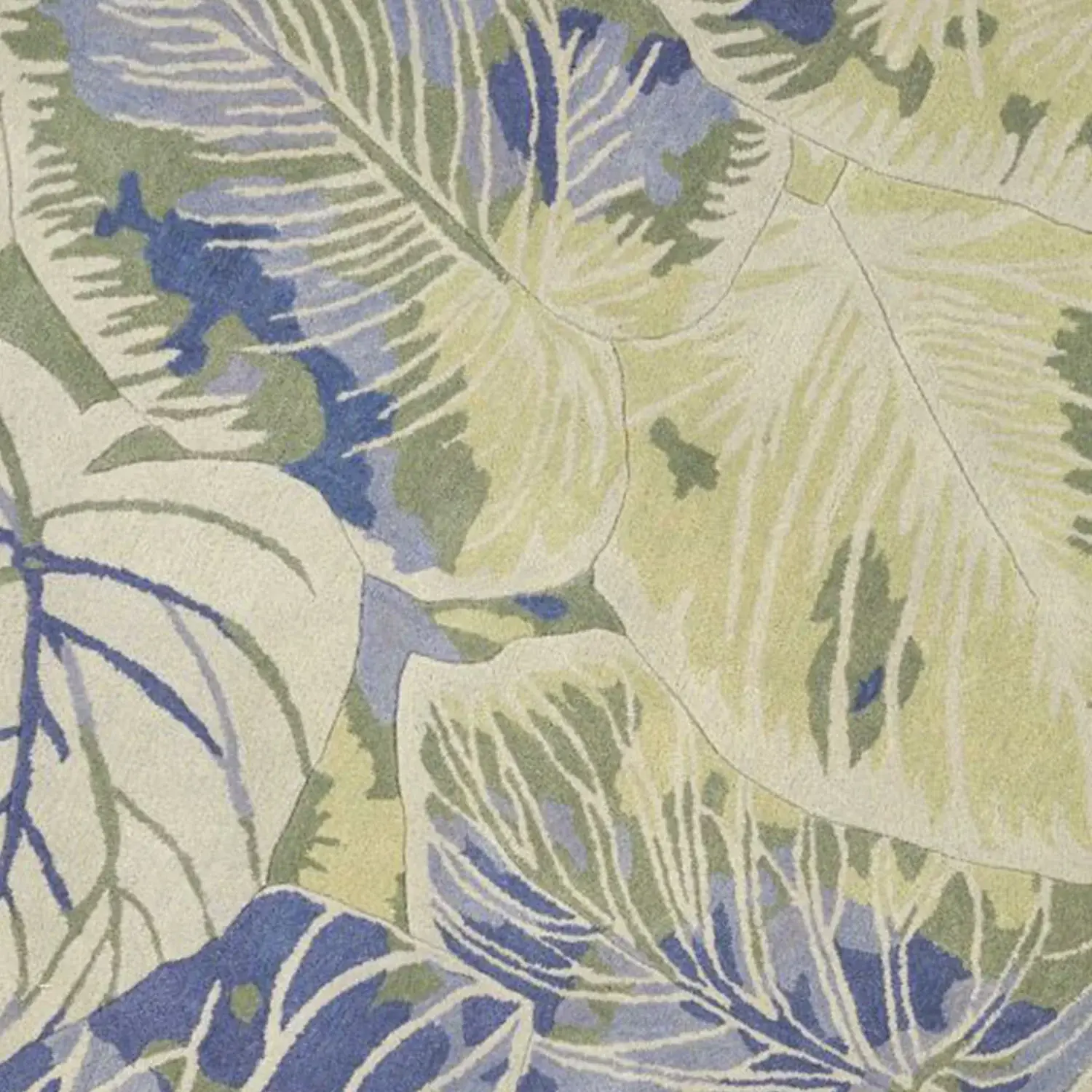 6' Blue Green Hand Tufted Tropical Leaves Round Indoor Area Rug - Image 6