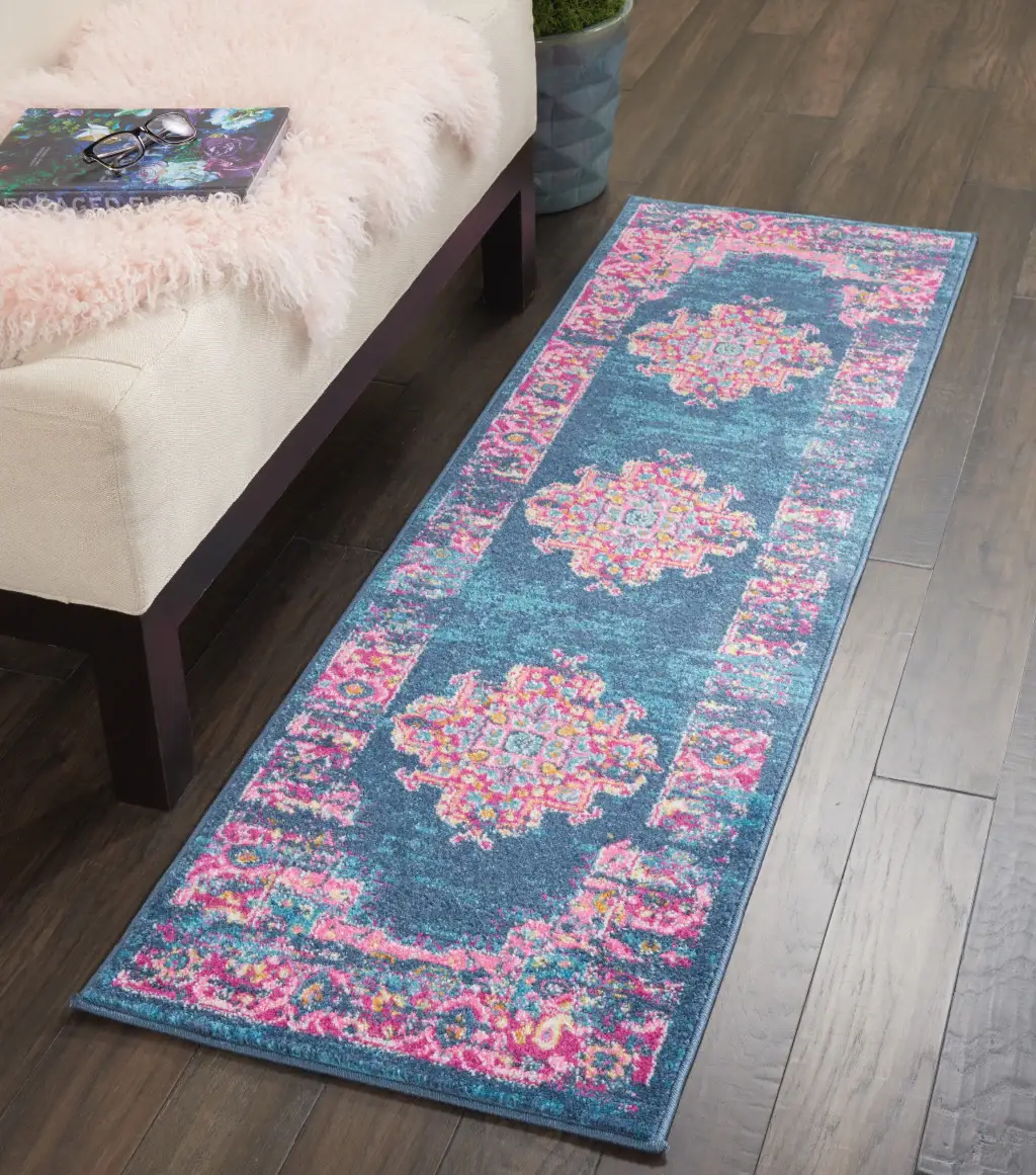 6' Blue Power Loom Runner Rug - Image 5