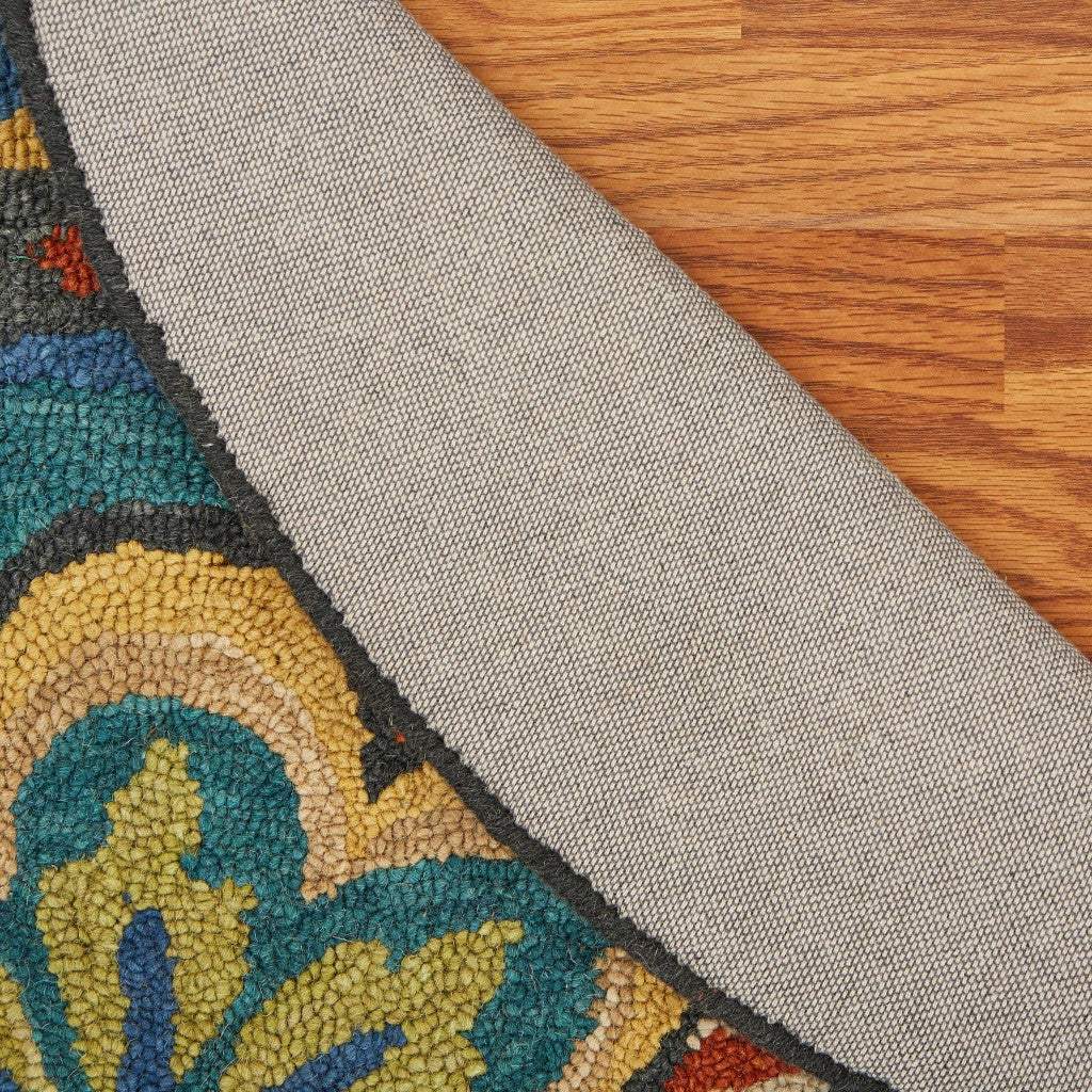 6' Blue Round Wool Geometric Hand Tufted Area Rug - Image 4