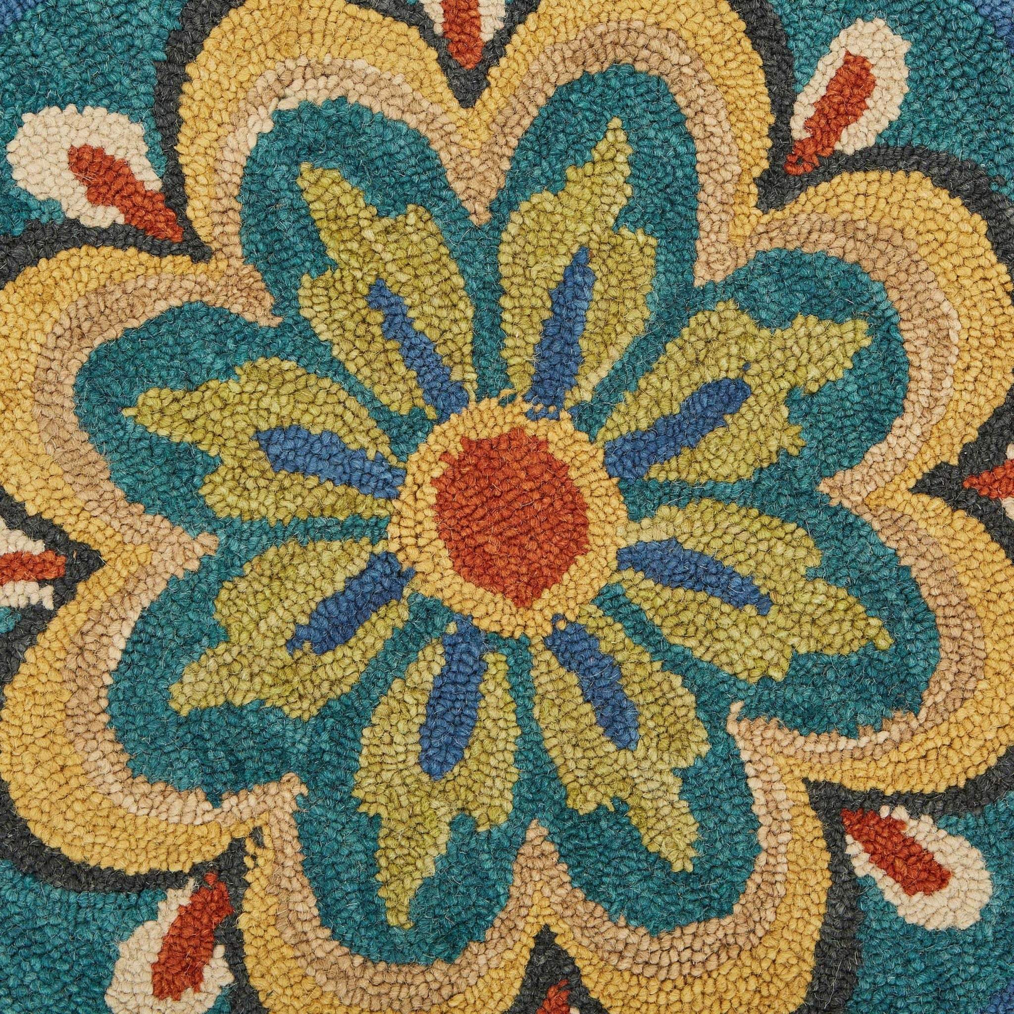 6' Blue Round Wool Geometric Hand Tufted Area Rug - Image 9