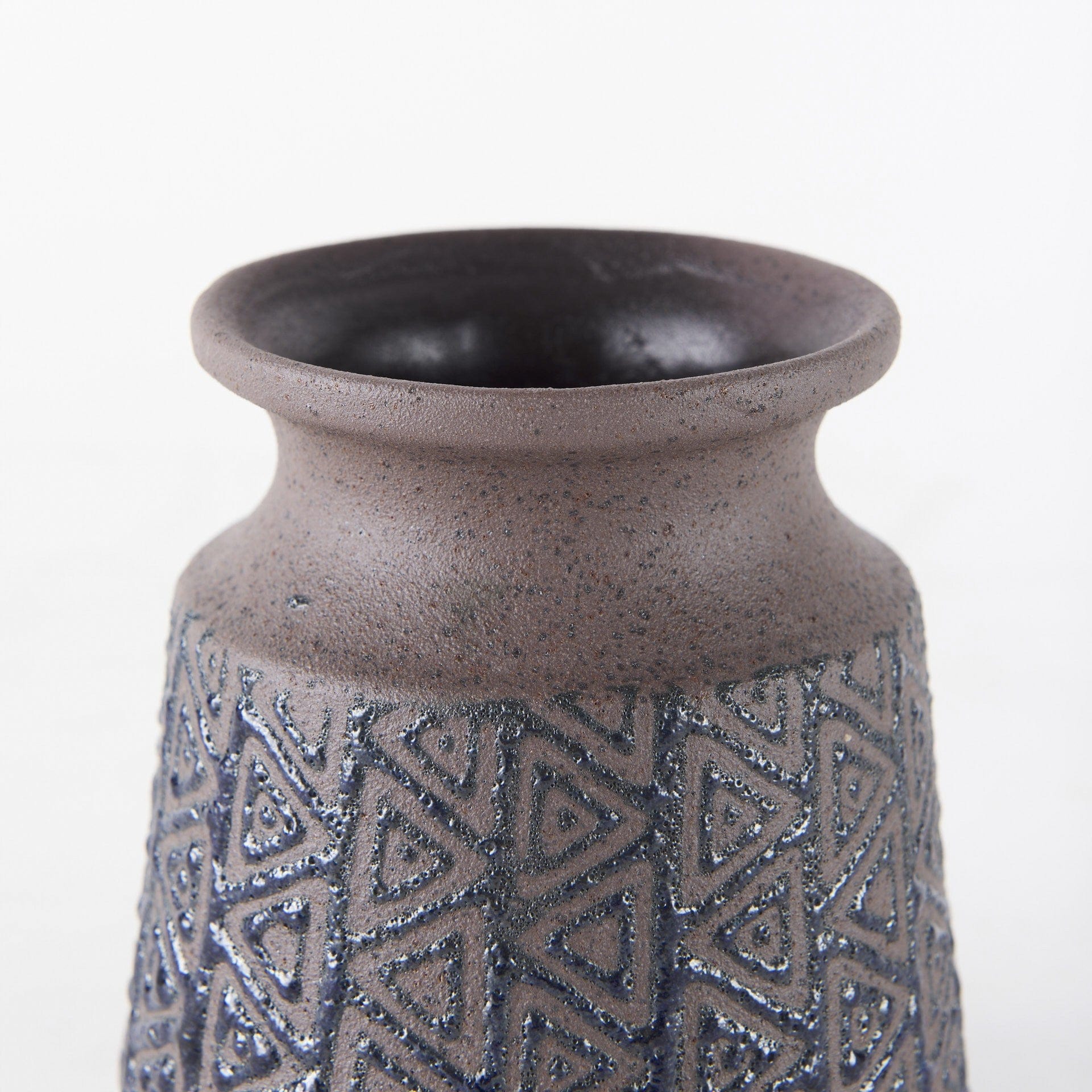6" Brown and Blue Tribal Ceramic Vase - Image 4
