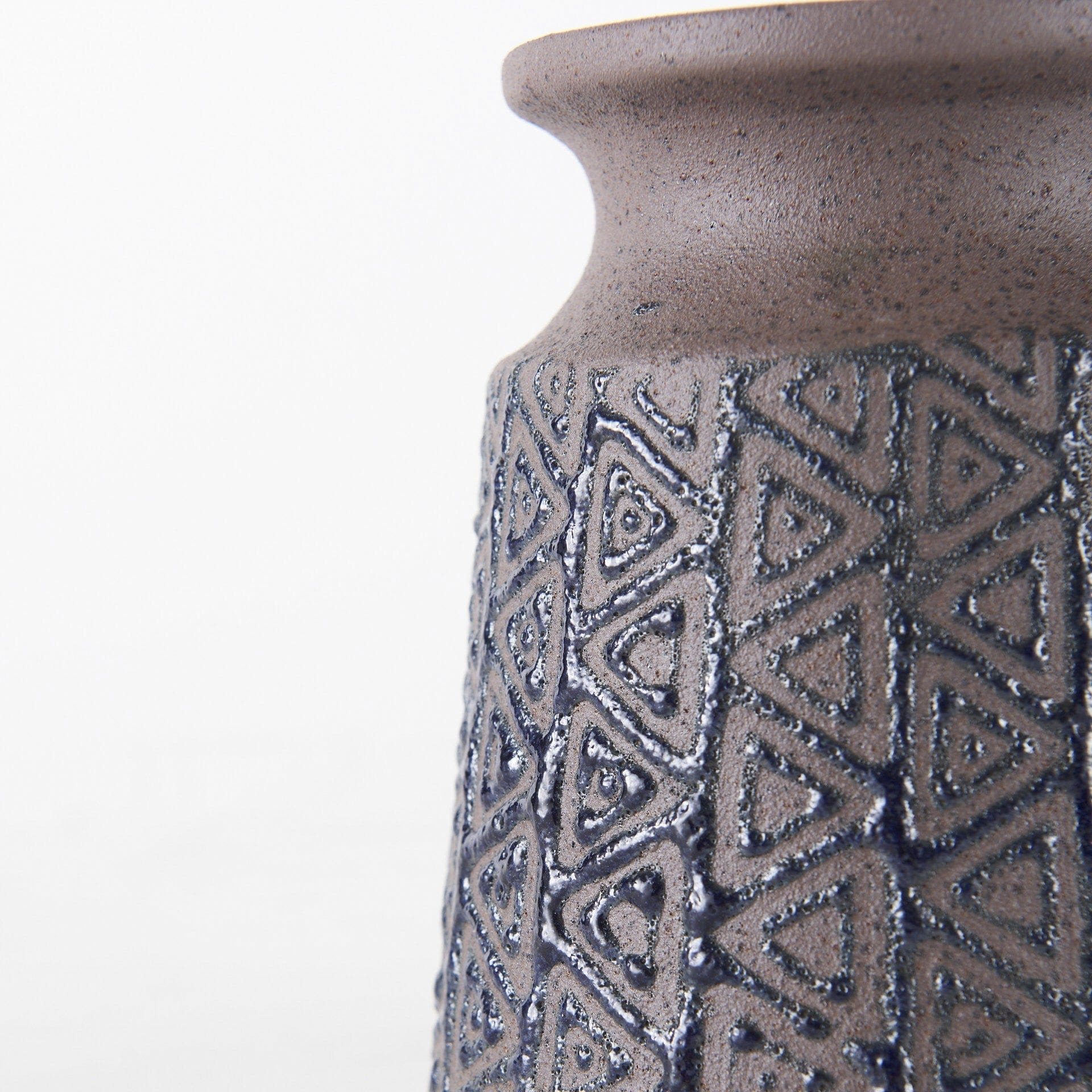 6" Brown and Blue Tribal Ceramic Vase - Image 5
