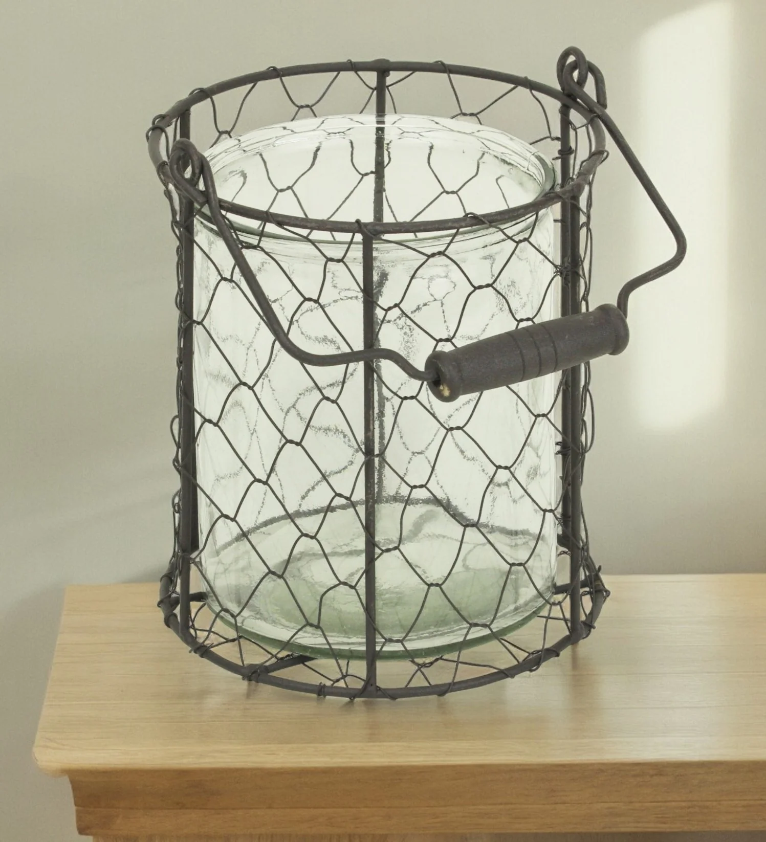 6" Brown and Clear Wire Basket and Glass Jar - Image 5